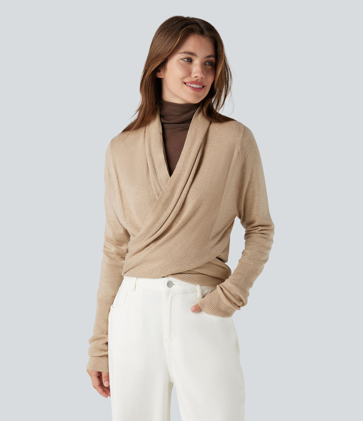 Cardigan drapé manches longues à nœud
