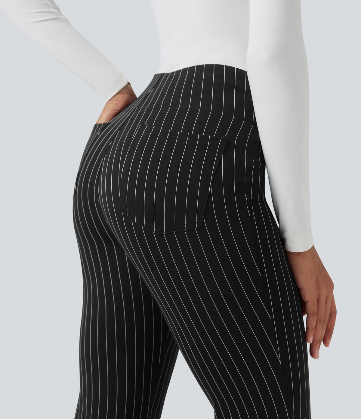 Halara Flex™ Pantalon tailleur évasé à rayures taille haute avec poches