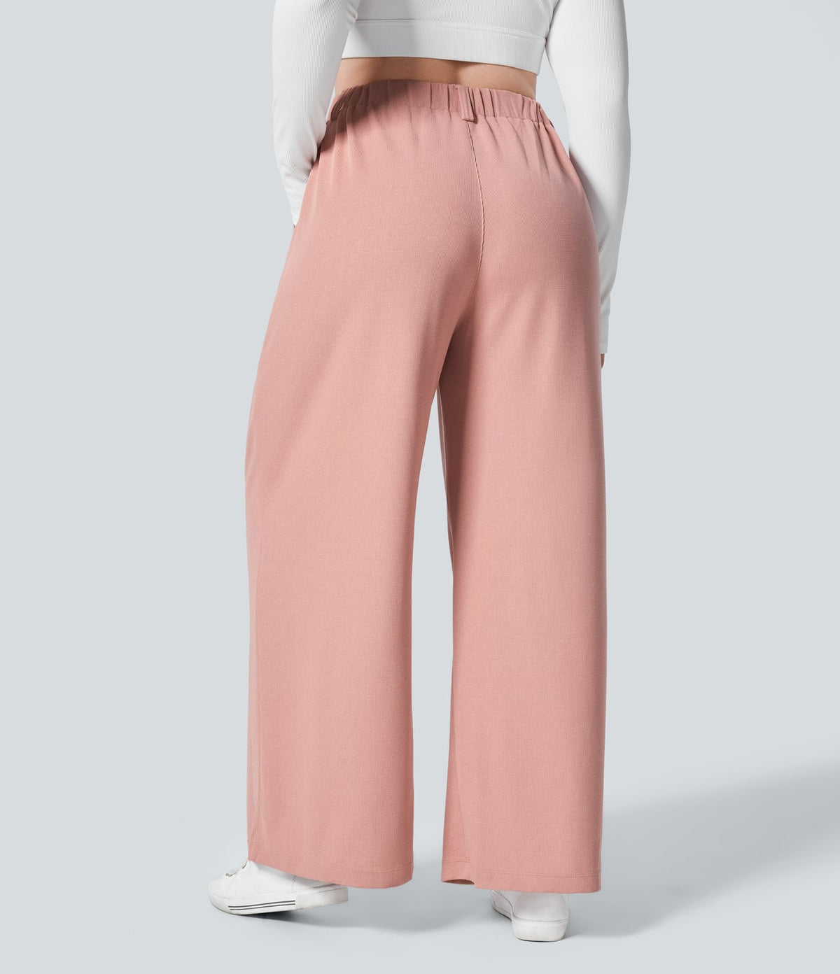 Halara Flex™ Pantalon tailleur Grande taille à Taille Haute, Poches Latérales Plissées, Jambes Larges, en Tissu Gaufré
