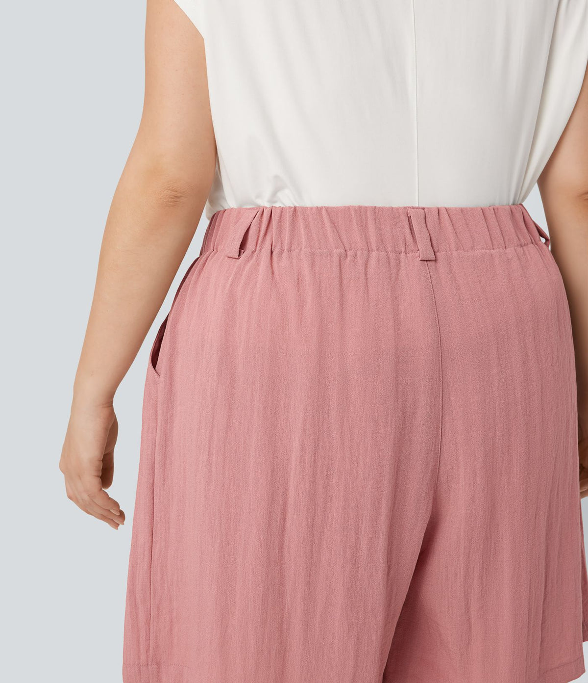Bermuda décontracté grande taille aspect lin taille haute avec poches