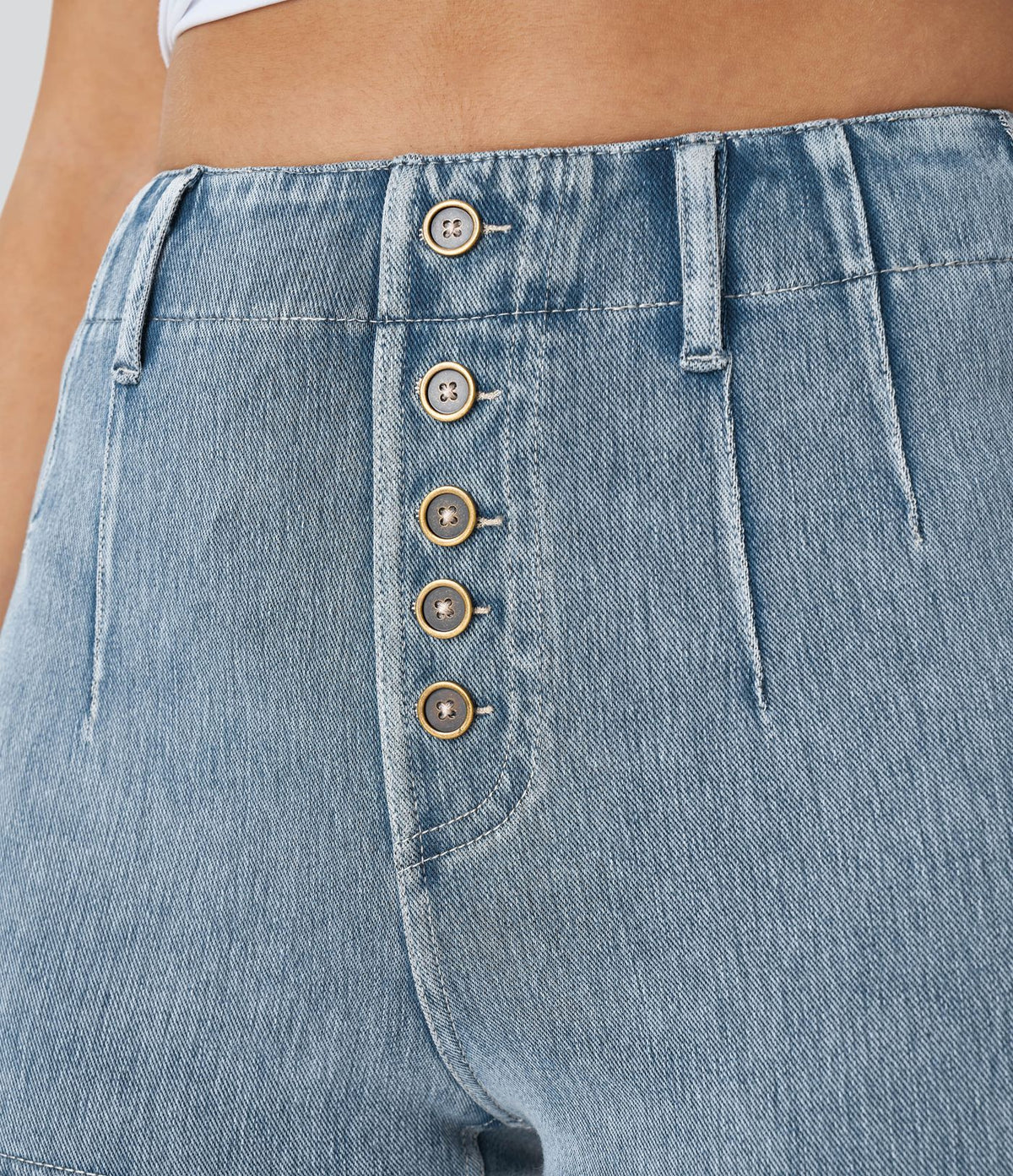 Halara Flex™ Short 5cmCasual Taille Haute en Denim Tricoté Stretch avec Boutons Décoratifs et Poches Arrière