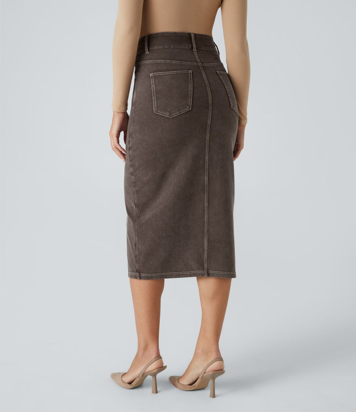 Halara Flex™ Jupe Mi-longue Casual En Denim Extensible Coloré A Poches Multiples Taille Haute