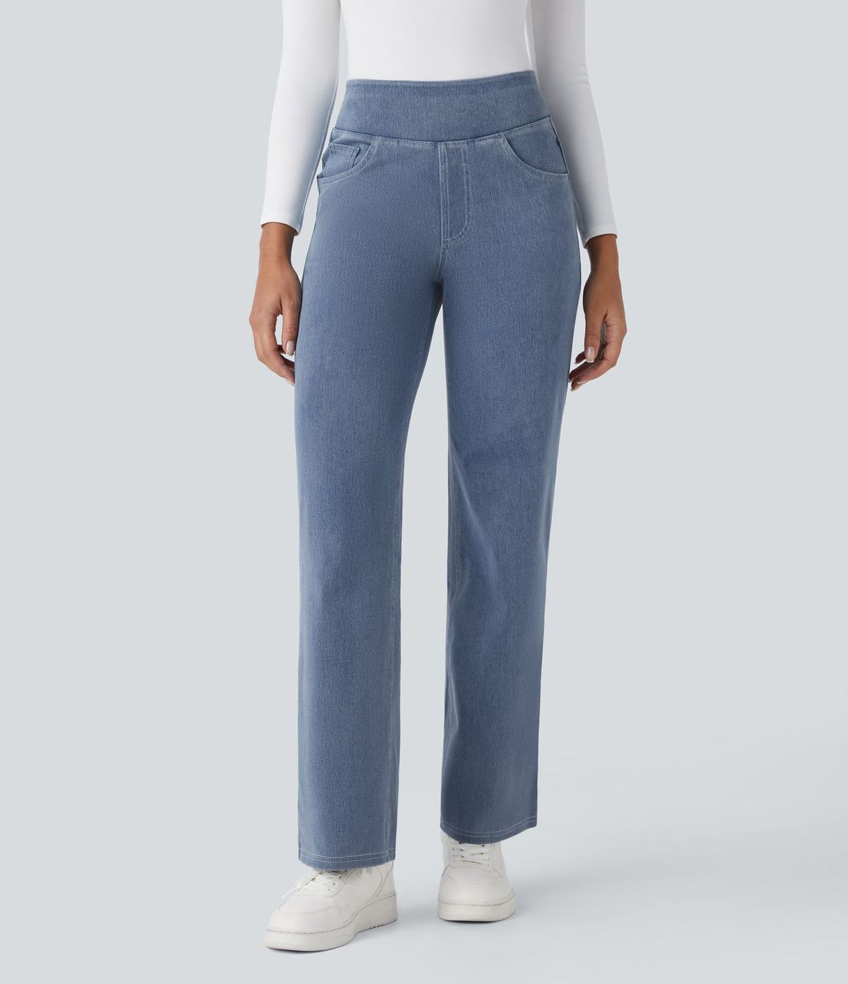 Halara Flex™ Jean Droites Travail en Maille Extensible Taille Haute Plusieurs Poches