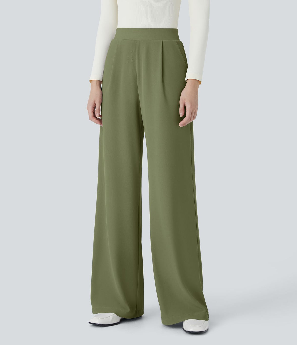 Halara Flex™ Pantalon Tailleur Évasé à Taille Haute Sculptant la Silhouette avec Poches Latérales Micro Waffle