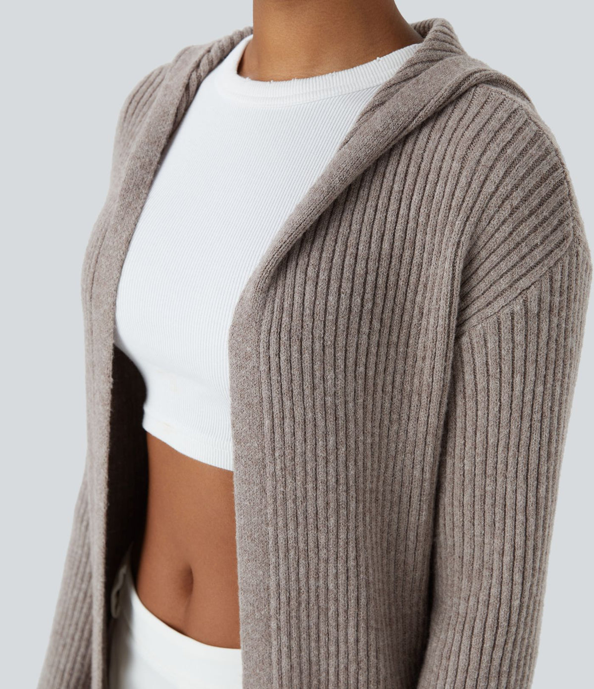 Cardigan long casual à capuche, manches longues et poches