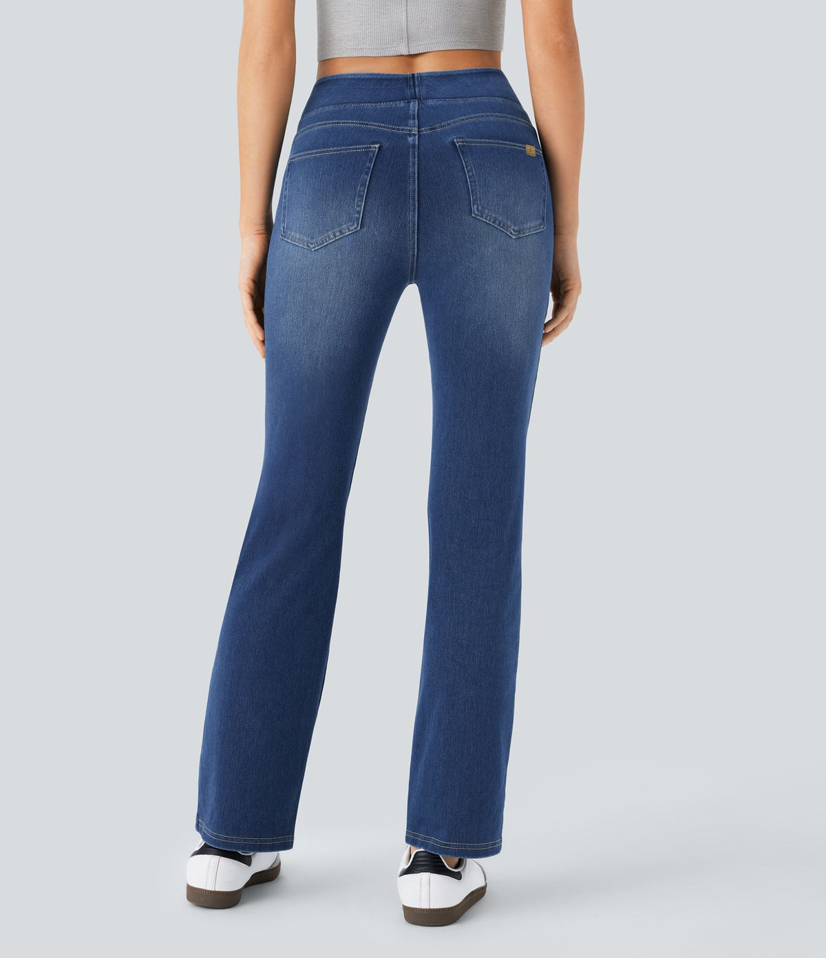 Halara Flex™ Jean bootcut décontracté extensible délavé taille haute à poches multiples