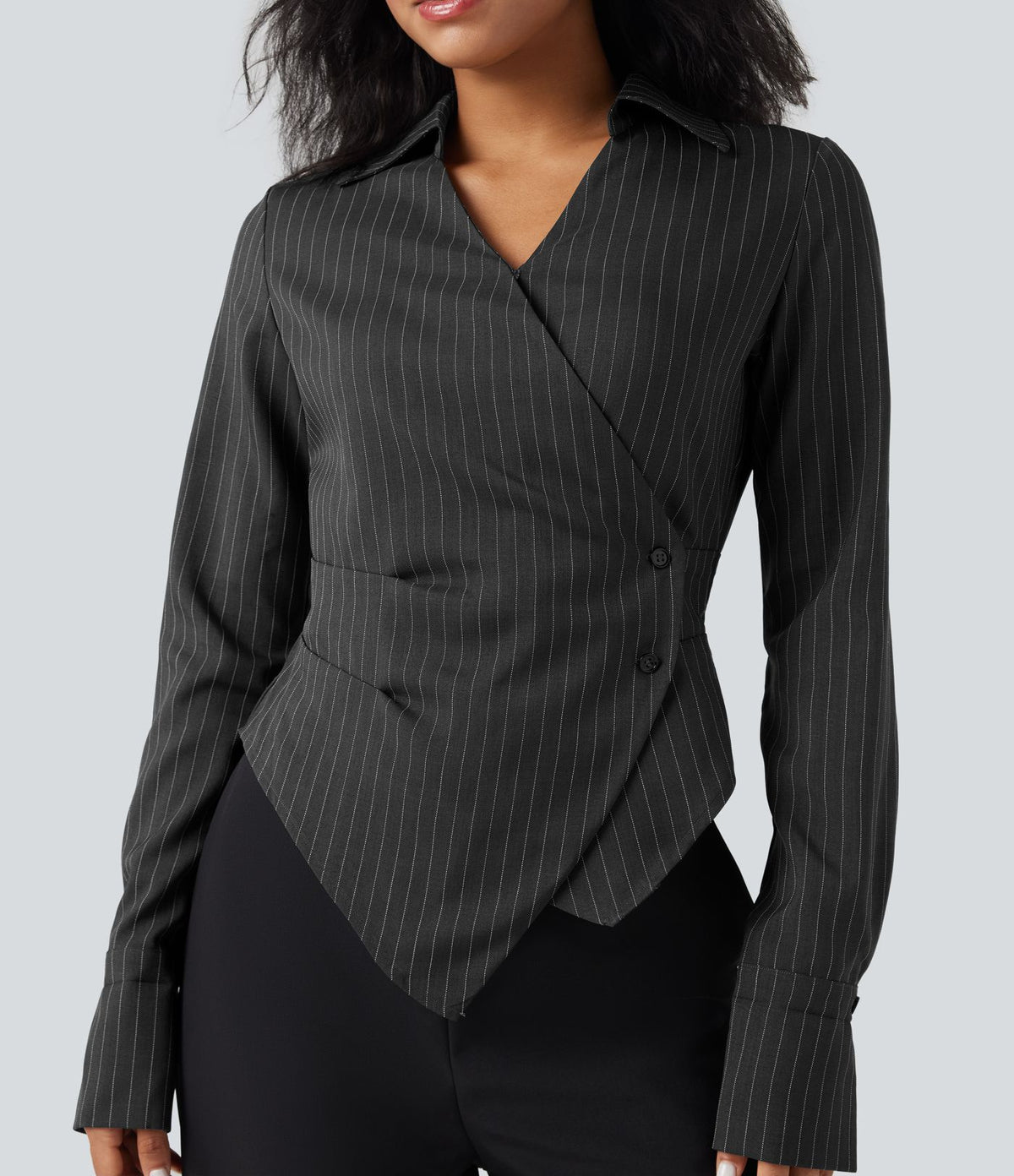 Chemise tailleur portefeuille laçage rayures manches longues