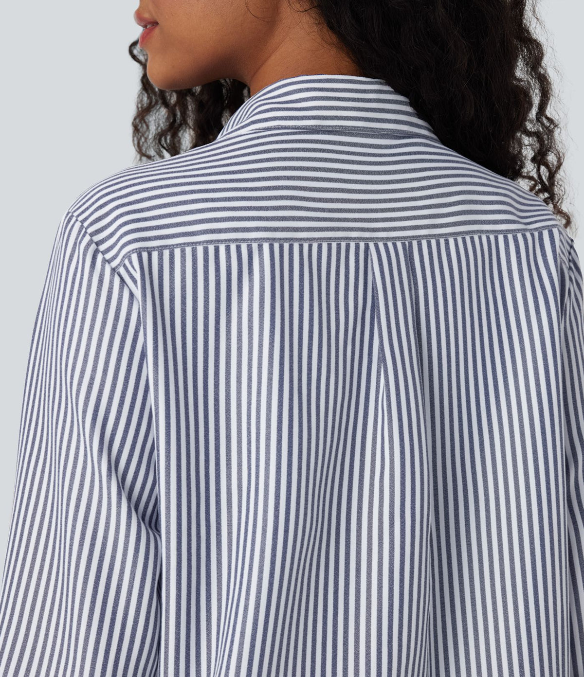 Chemise décontractée manches longues à rayures ourlet arrondi
