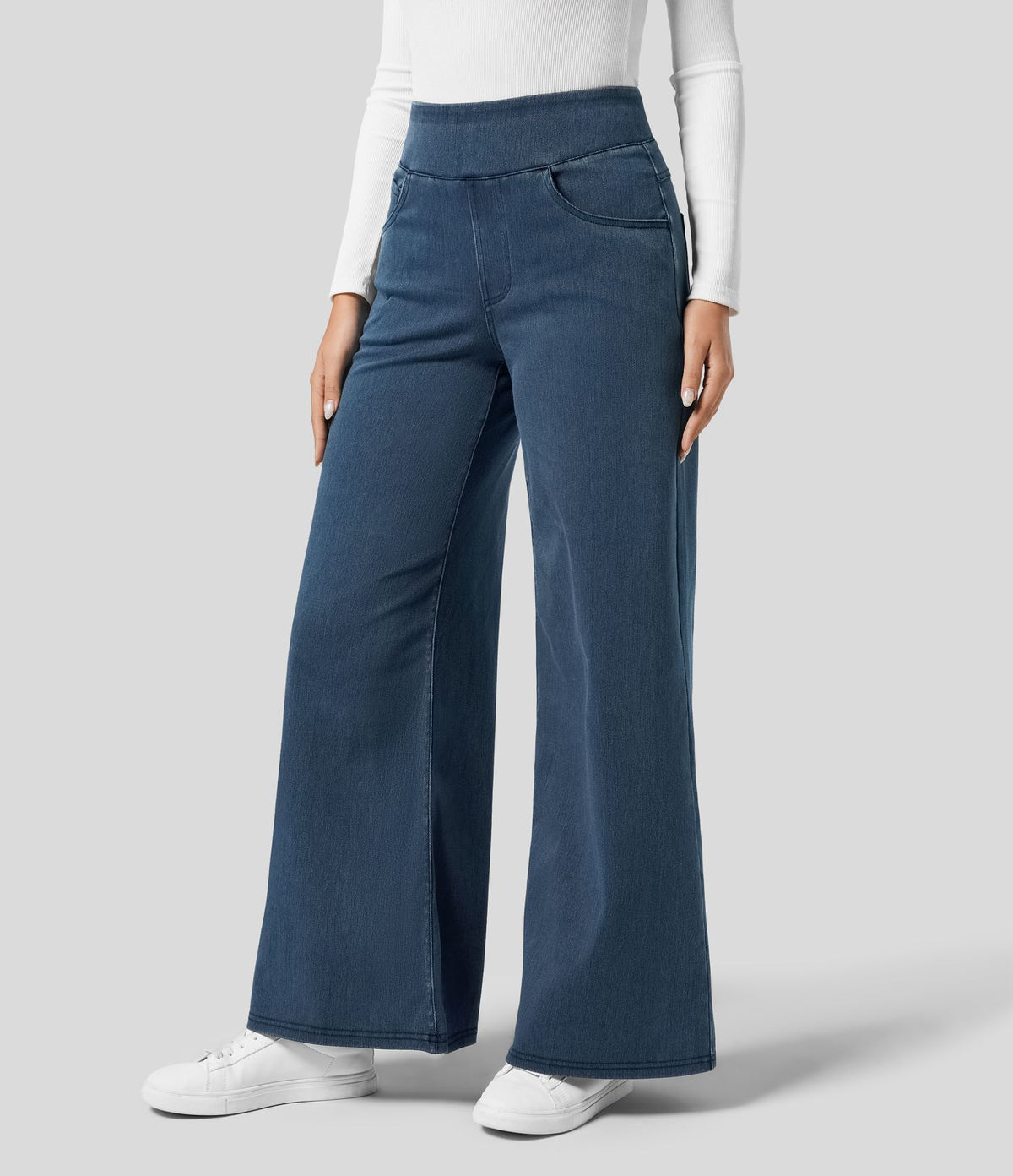 Halara Flex™ Jean Large Travail à Taille Haute Poches Multiples et Tricot Extensible