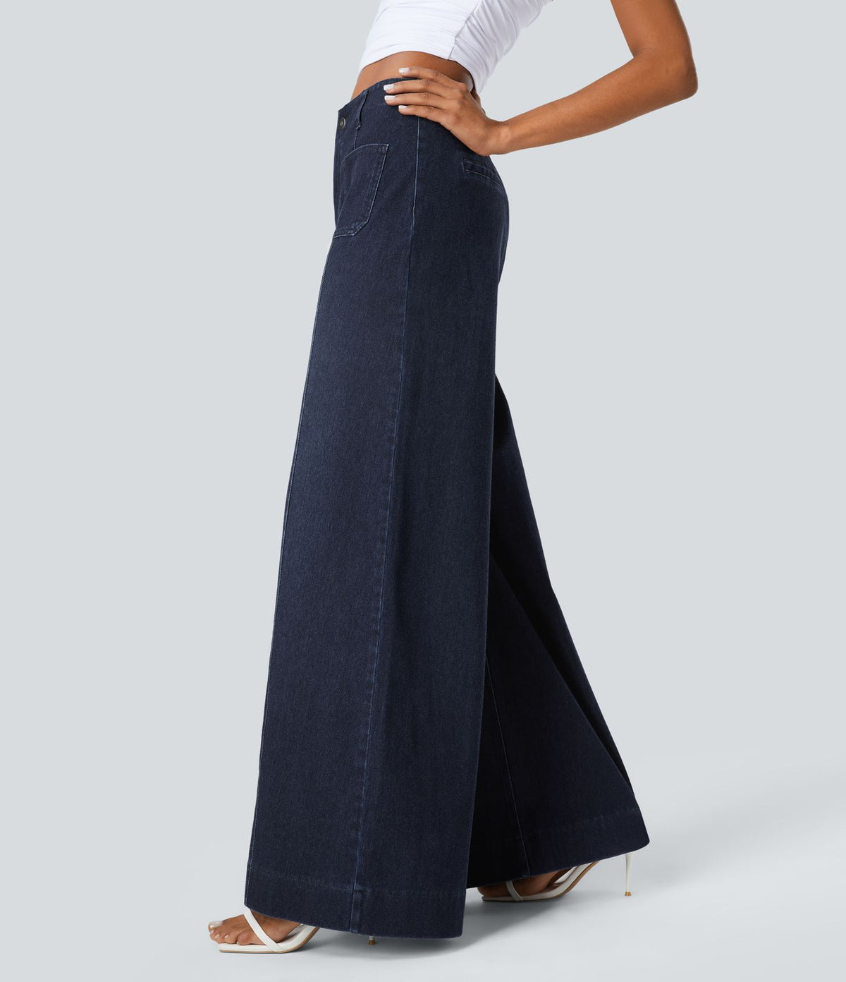 Halara Flex™ Jean large Palazzo et Taille Haute avec Poches Avant en Tricot Extensible Lavé