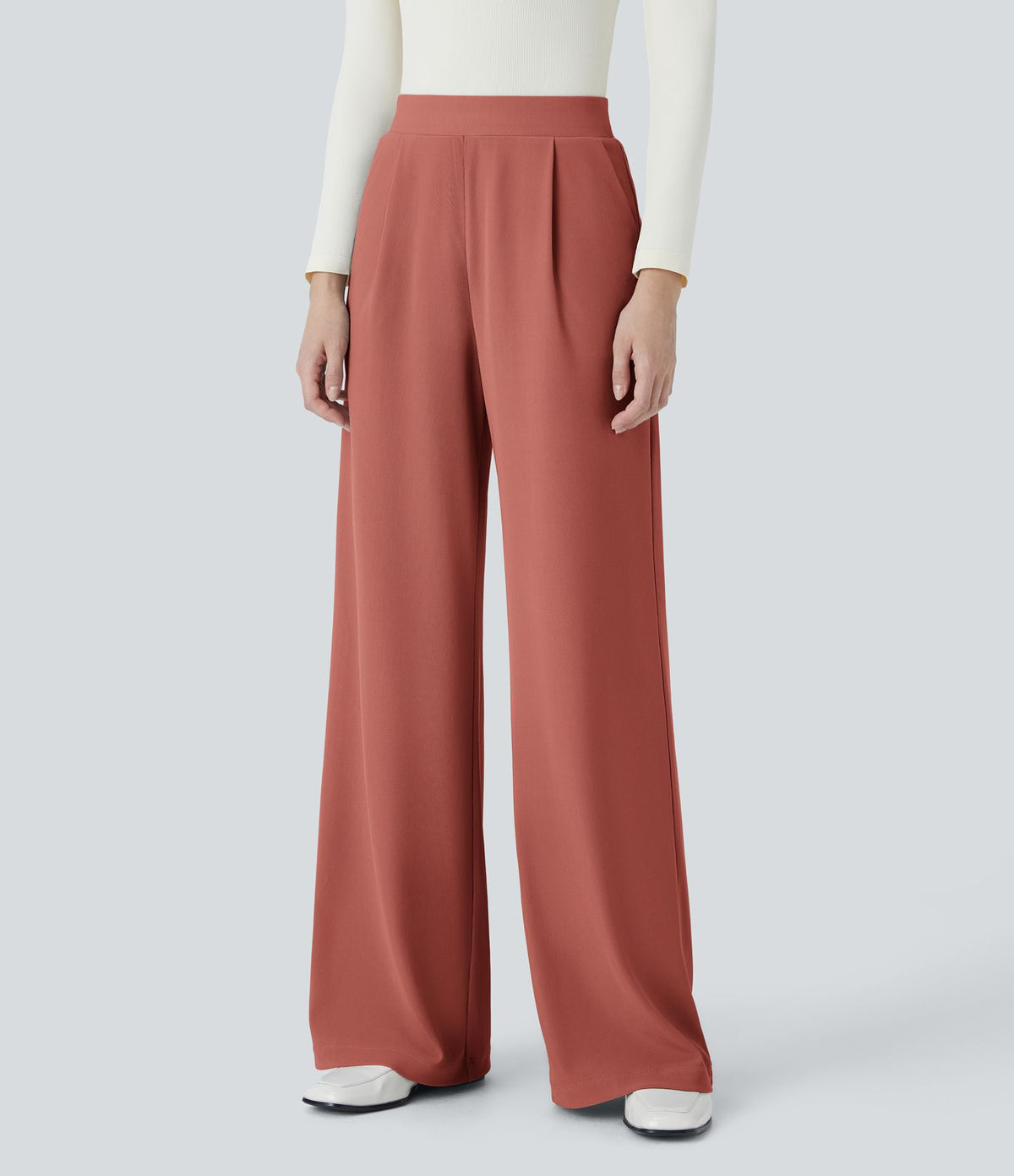 Halara Flex™ Pantalon Tailleur Évasé à Taille Haute Sculptant la Silhouette avec Poches Latérales Micro Waffle