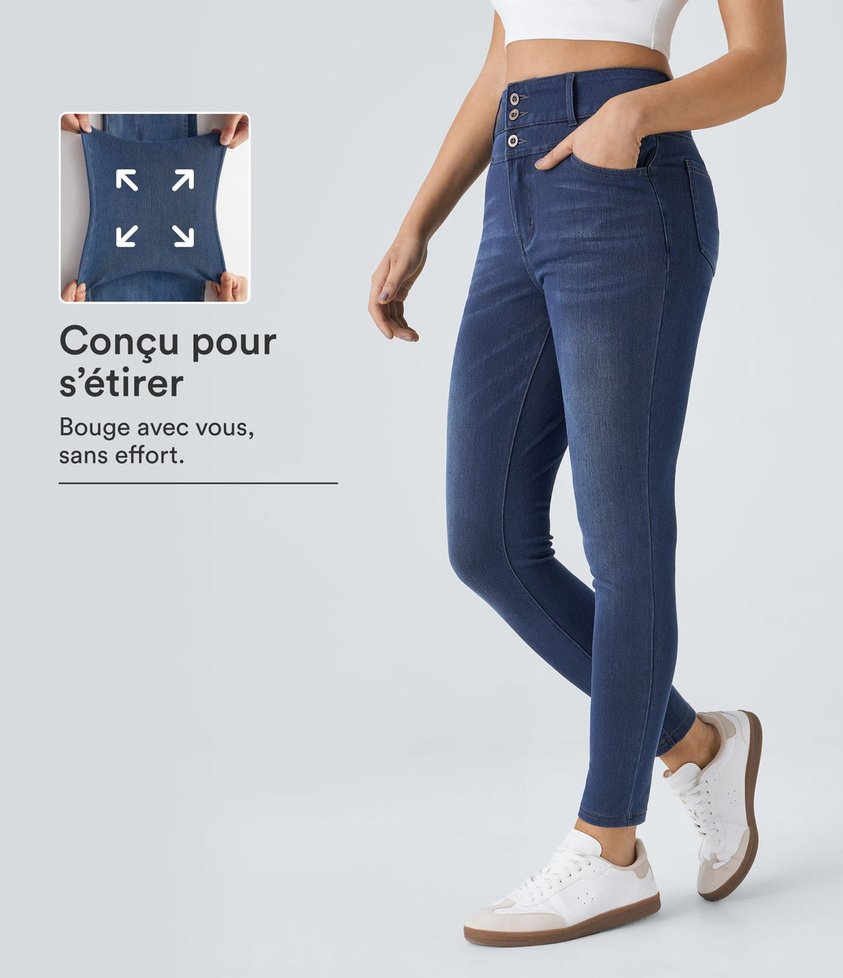 Halara Flex™ Jean skinny Casual Taille Haute Fermeture Éclair Boutonnés Plusieurs Poches Tricot Extensible