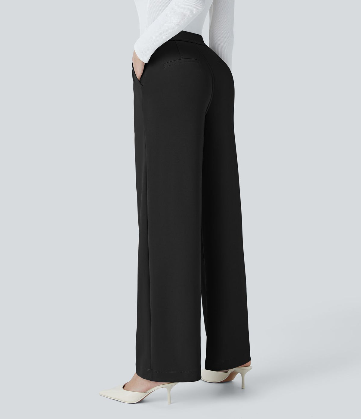 Halara Flex™ Pantalon Tailleur Droit à Taille Haute avec Pli Poches Latérales en Crêpe