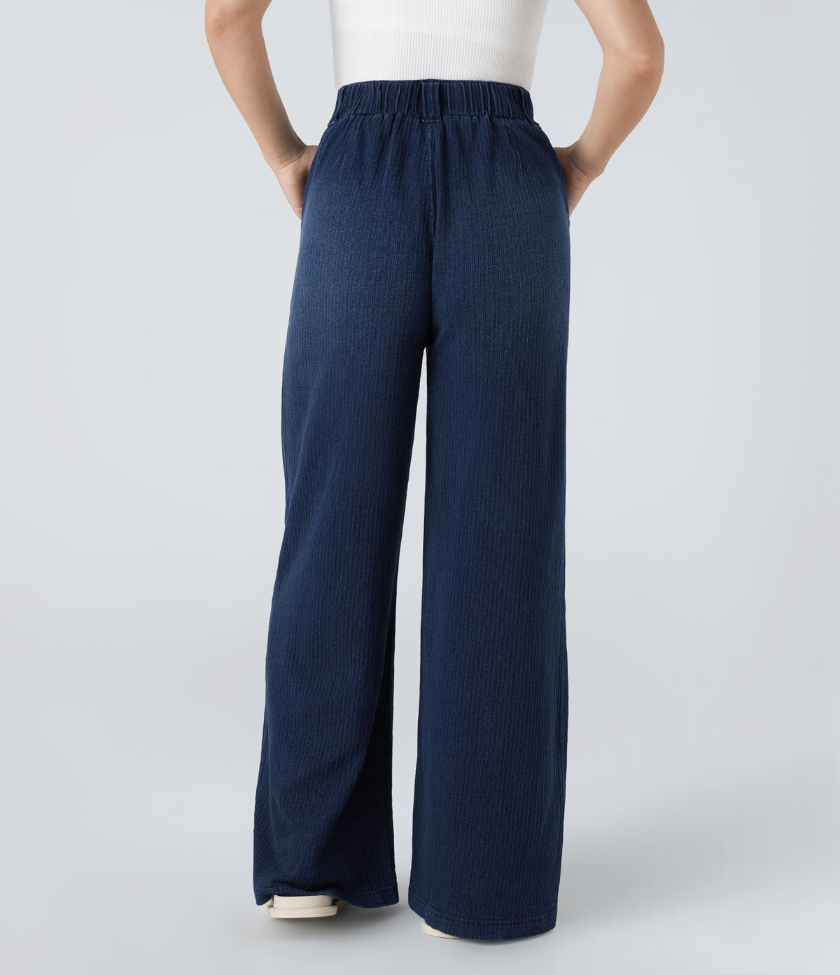 Halara Flex™ Jean Casual Large à Taille Haute avec Poches Latérales et Plis en Maille Extensible