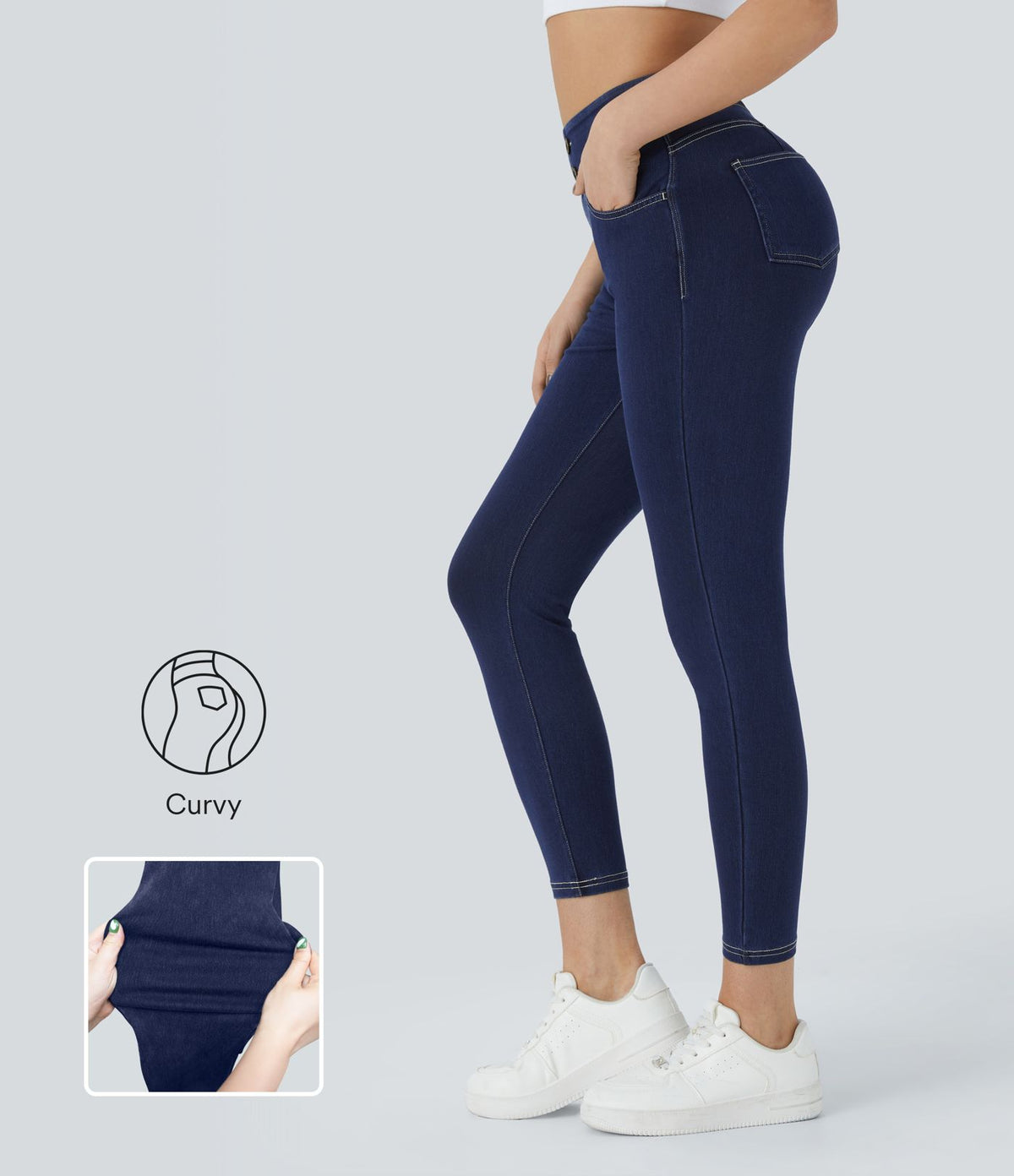 Halara Flex™ Jegging 7/8 Curvy Tricot Extensible Taille Haute avec Boutons Décoratifs et Multipoches