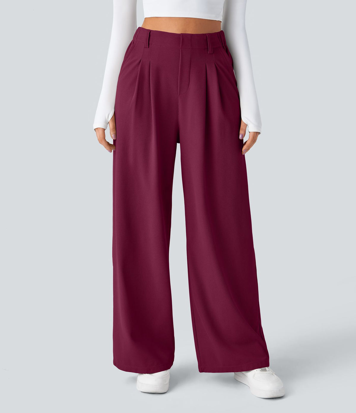 Halara Flex™ Pantalon Tailleur Large Fluide Gaufré Taille Haute Poches Latérales