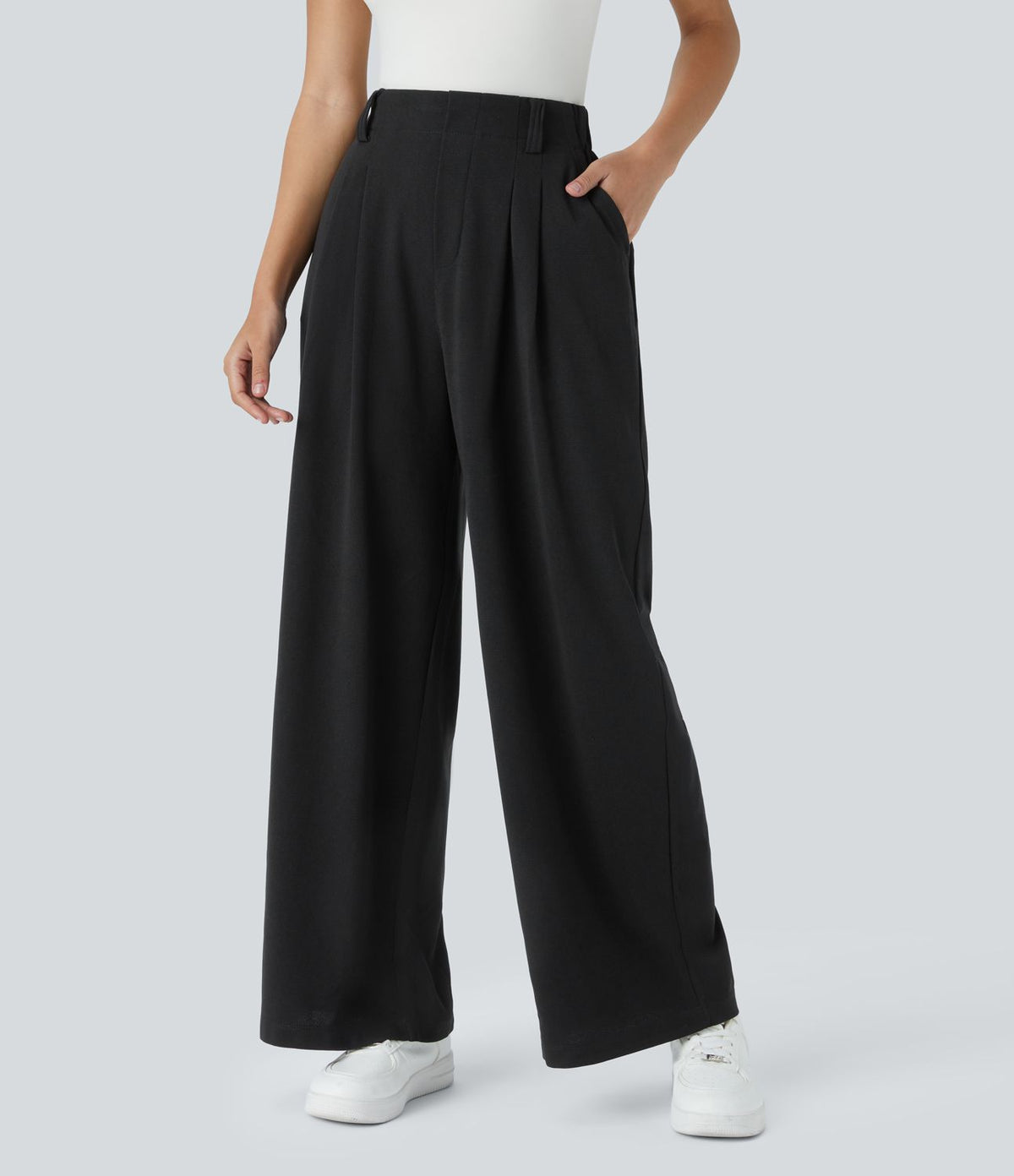 Halara Flex™ Pantalon Tailleur Large Fluide Gaufré Taille Haute Poches Latérales