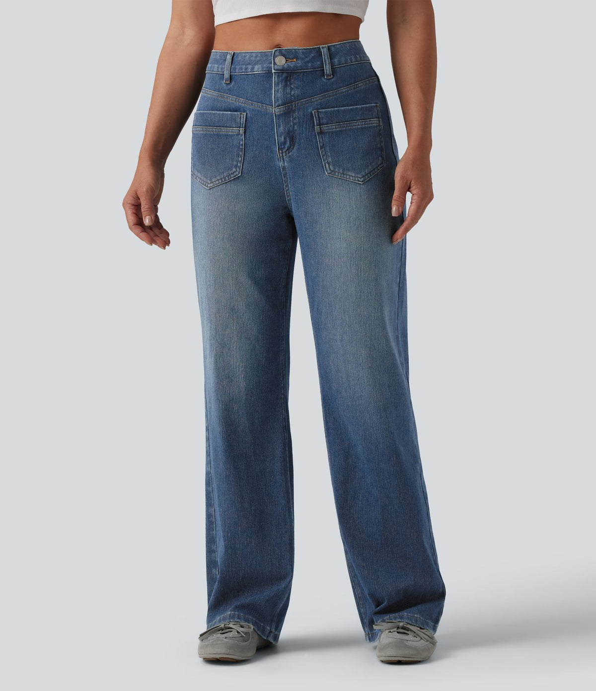 Halara Flex™ Jean coupe droite décontracté taille mi-haute avec poches