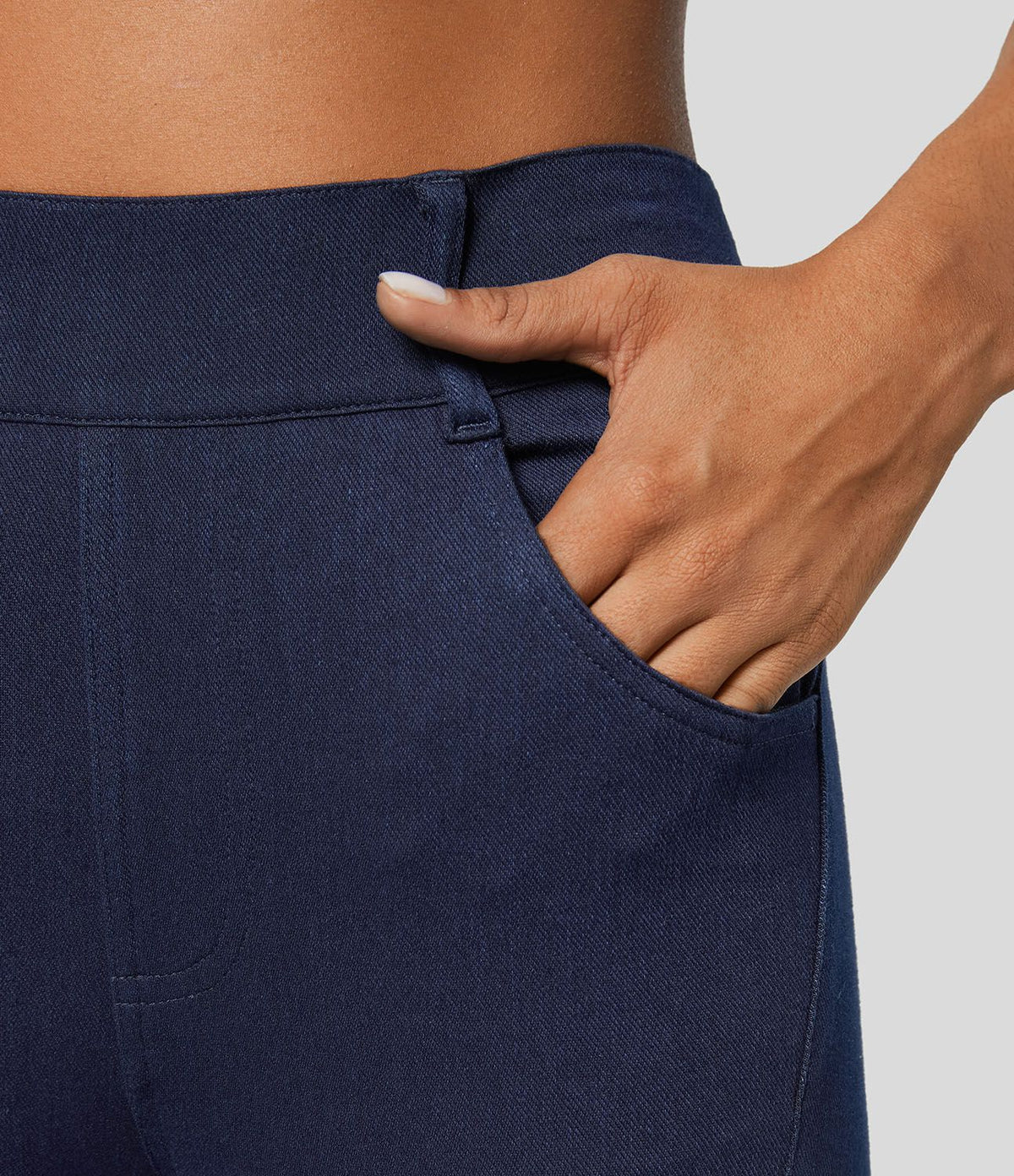 Halara Flex™ Legging Casual en Denim Extensible à Taille Haute avec Poches Latérales et Fentes