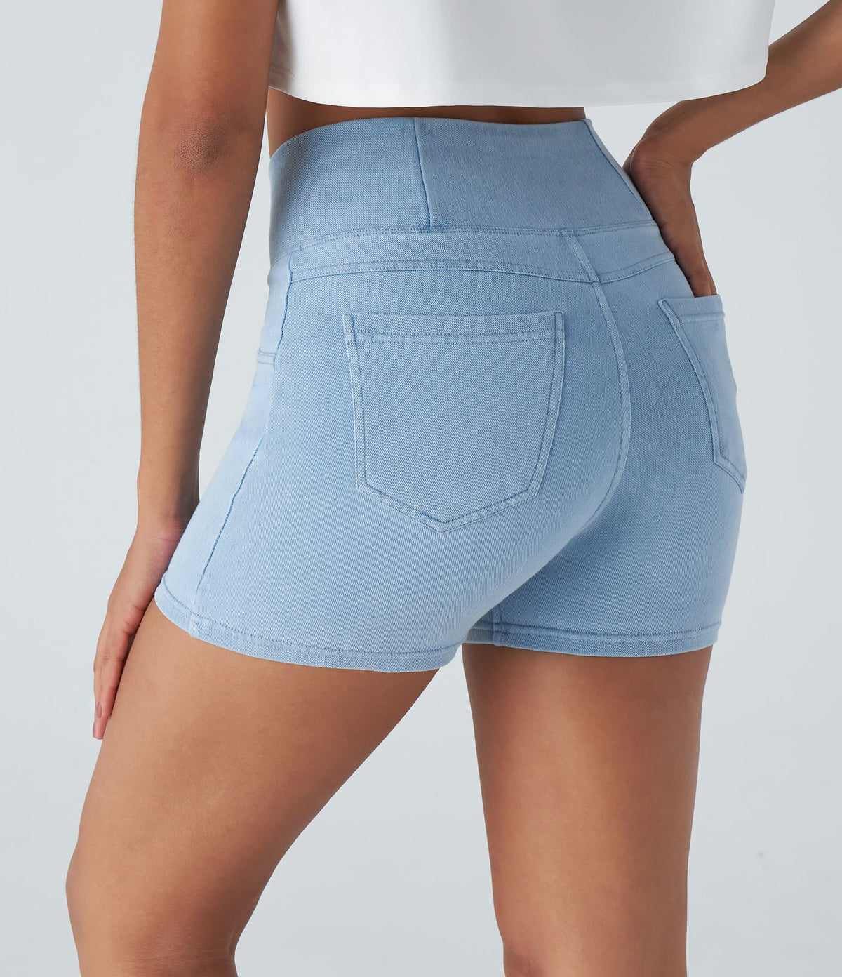 Halara Flex™  Shorts 7,5cm Denim Casual Taille Haute Poches Latérales Croisées en Maille Extensible