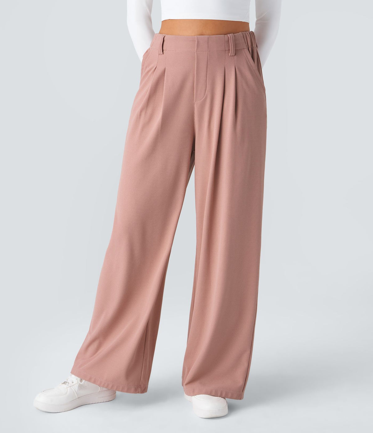 Halara Flex™ Pantalon Tailleur Large Fluide Gaufré Taille Haute Poches Latérales