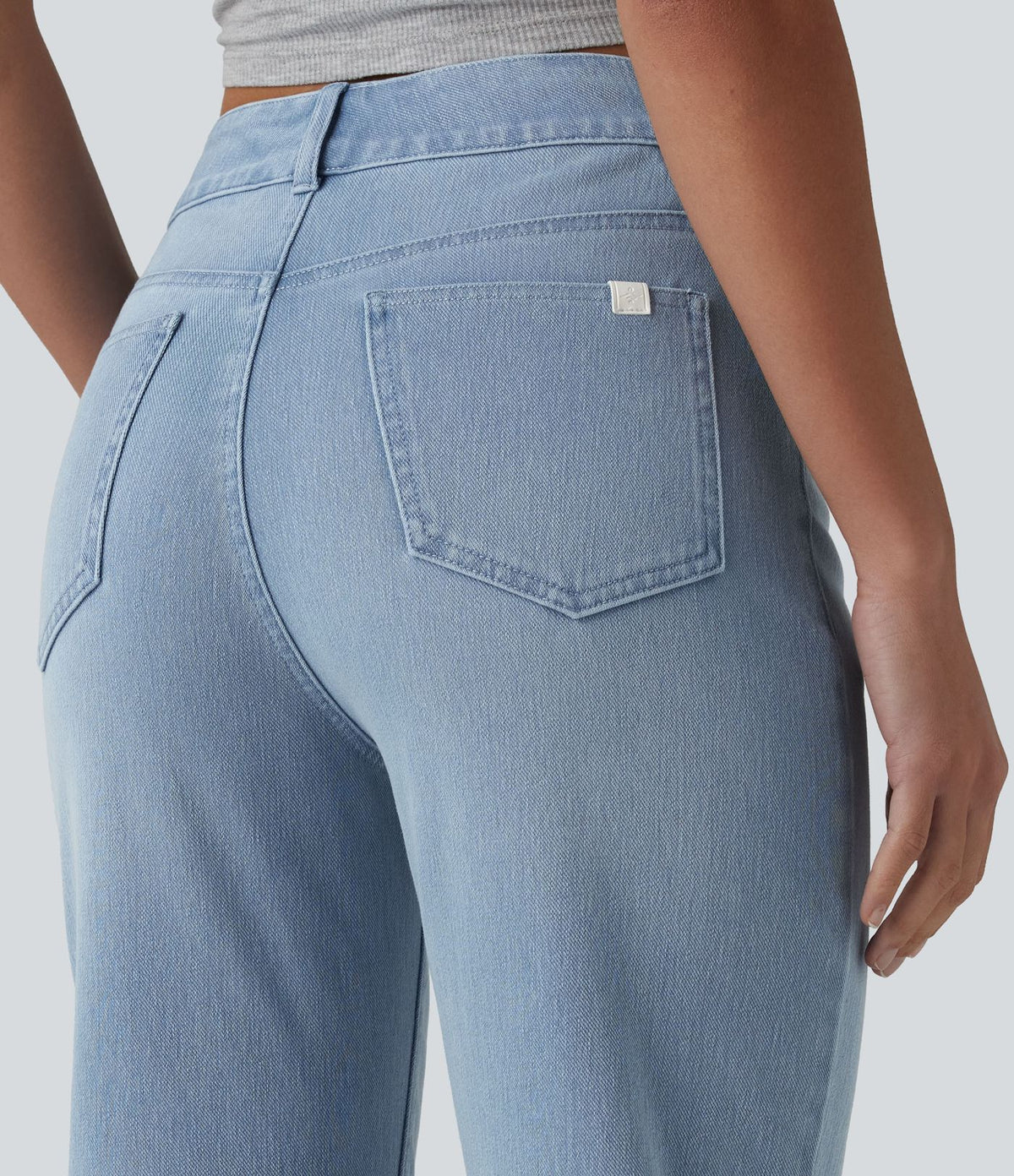 Halara Flex™ Jeans bootcut Casual Taille Haute Multiples Poches Lavés Élastiques et Tricotés Coupe