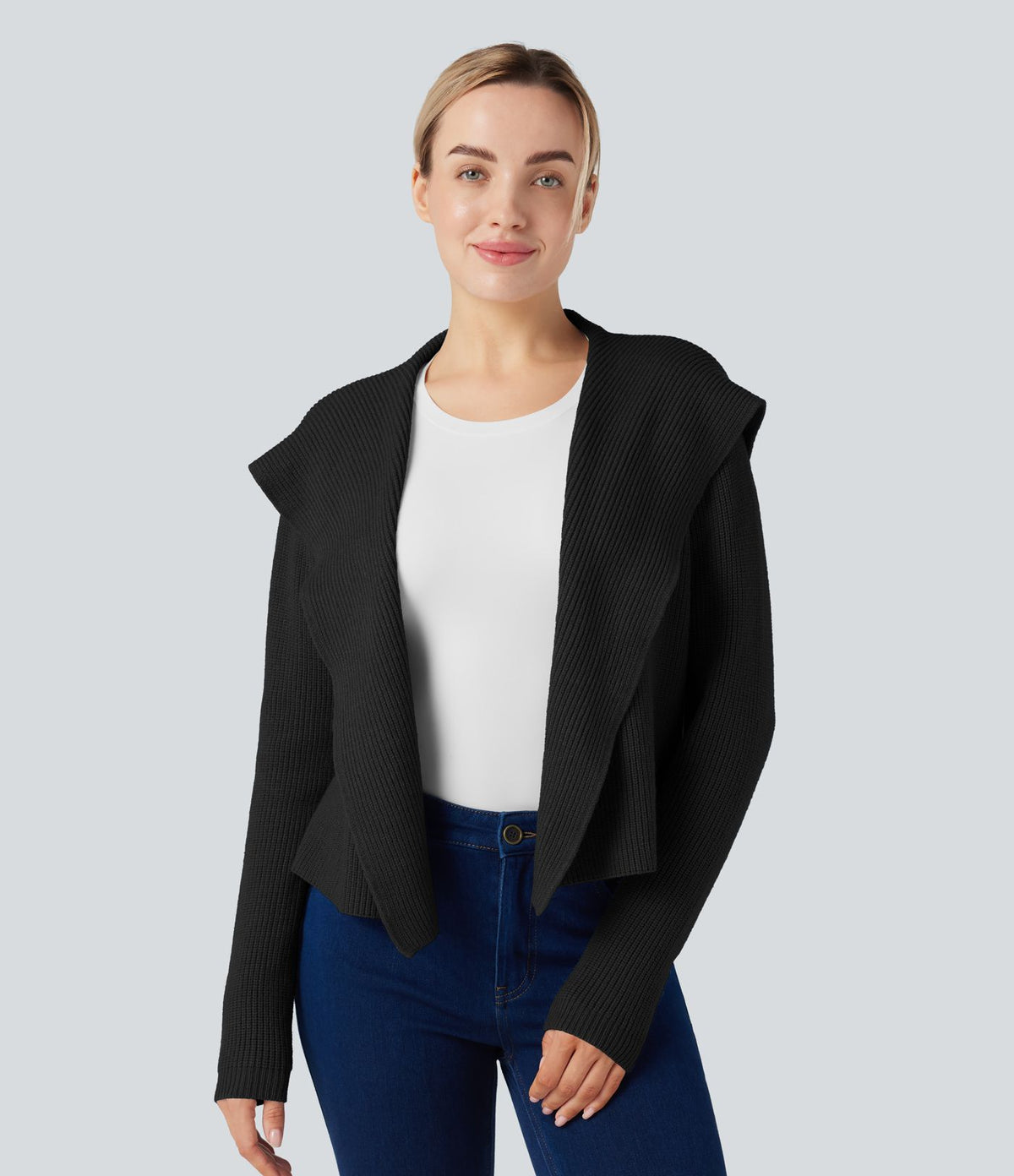 Cardigan ouvert à capuche manches longues