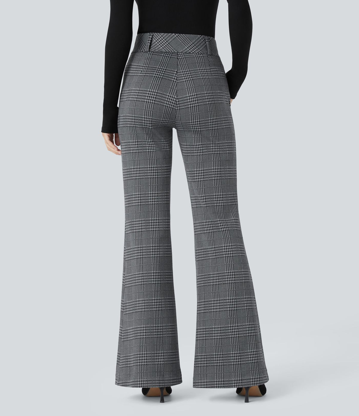 Halara Flex™ Pantalon tailleur évasé à carreaux pied-de-poule, taille haute avec boutons décoratifs et poches latérales