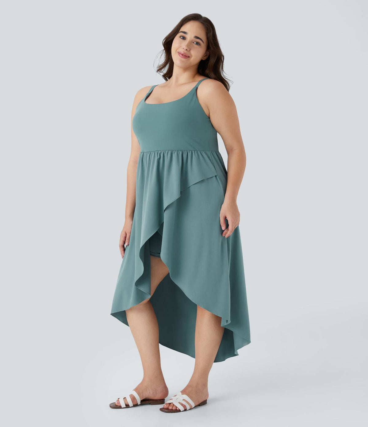 Breezeful ™ Dos Nu Asymétrique Ourlet Croisé 2 Pièces Poche Latérale Fluide Midi Séchage Rapide Casual Robe Grande Taille