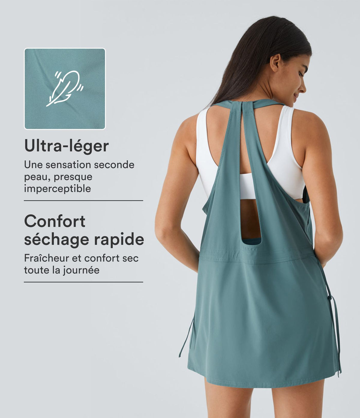 Breezeful™ Robe Sport Randonnée Mini Séchage Rapide 2 Pièces Dos Nu Poches Multiples Cordon de Serrage