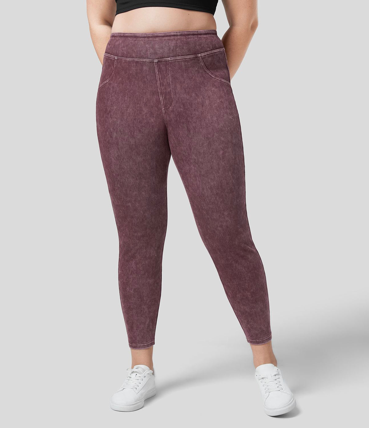 Halara Flex™ Legging Casual 7/8 Grande Taille en Denim Tricot Extensible Coloré à Taille Haute avec Poches Latérales Arrière