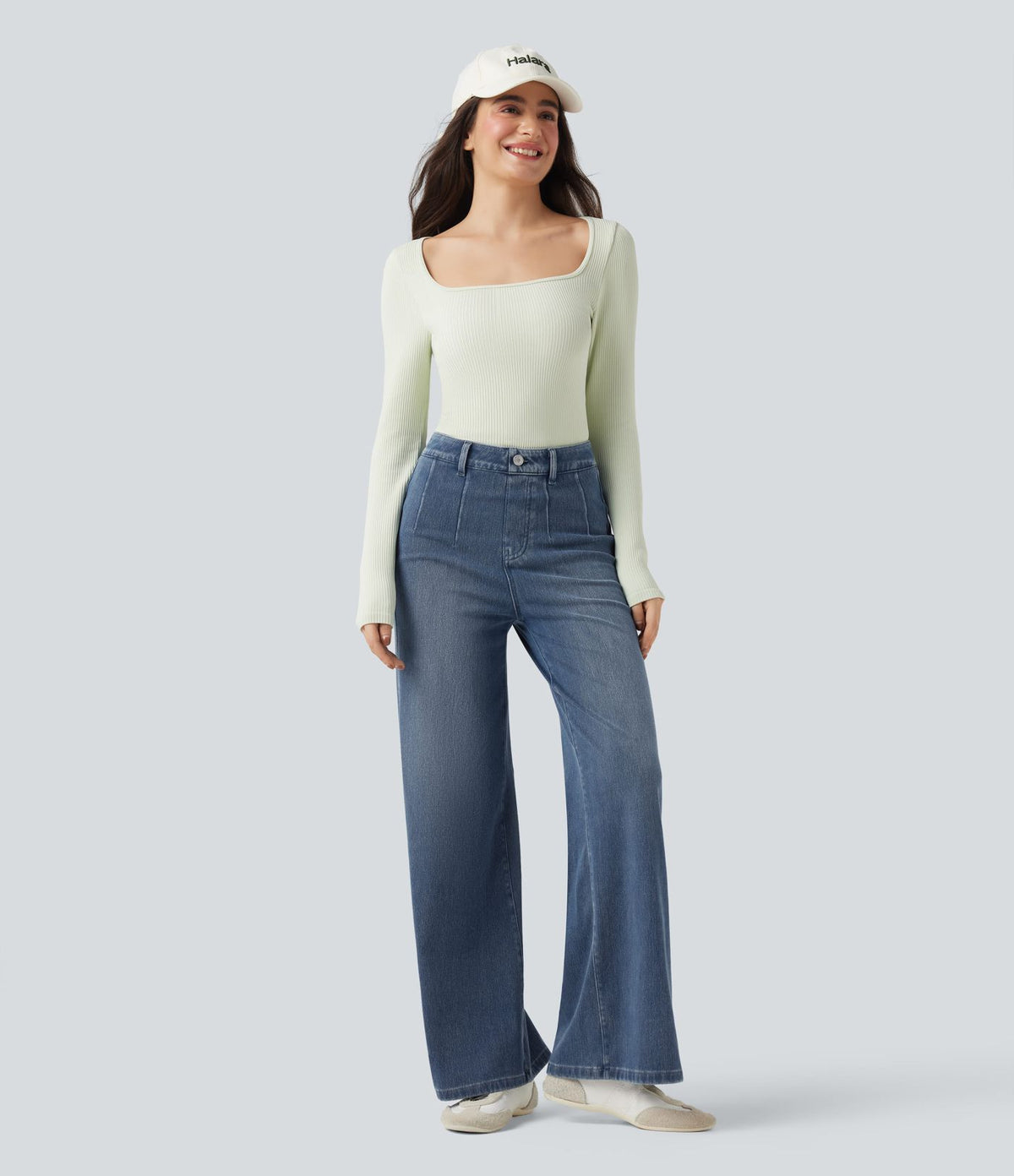 Halara Flex™ Jean large décontracté taille haute gainant avec poches
