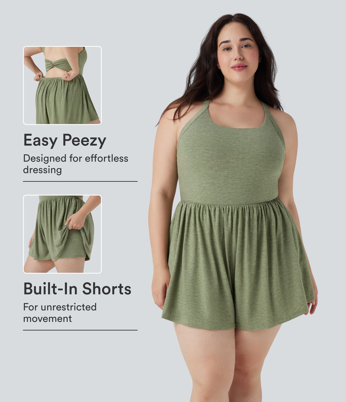 Combinaison-short de séjour grande taille 2-en-1 dos nu torsadée avec poches - Easy Peasy Edition