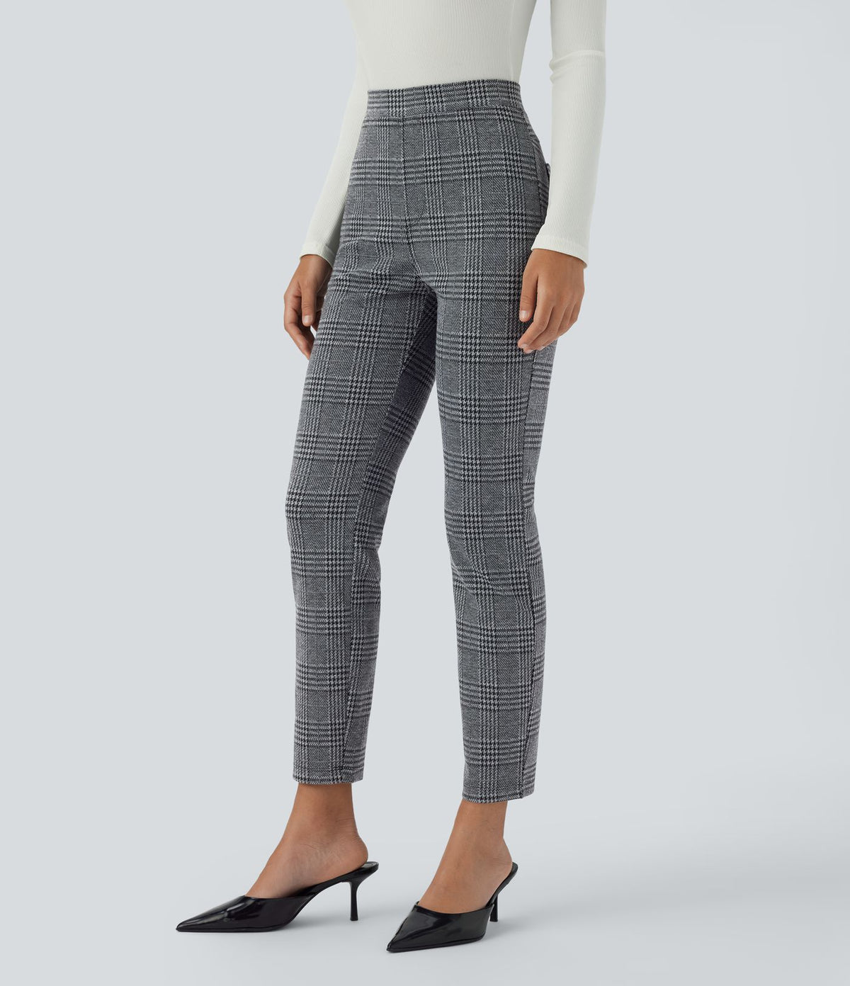 Halara Flex™ Pantalon skinny tailleur taille haute à motif pied-de-poule avec poches arrière
