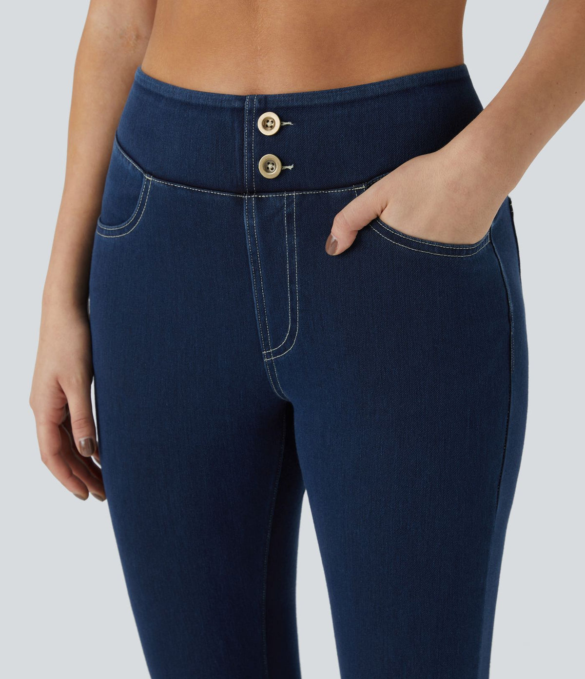 Halara Flex™ Jegging 7/8 Curvy Tricot Extensible Taille Haute avec Boutons Décoratifs et Multipoches