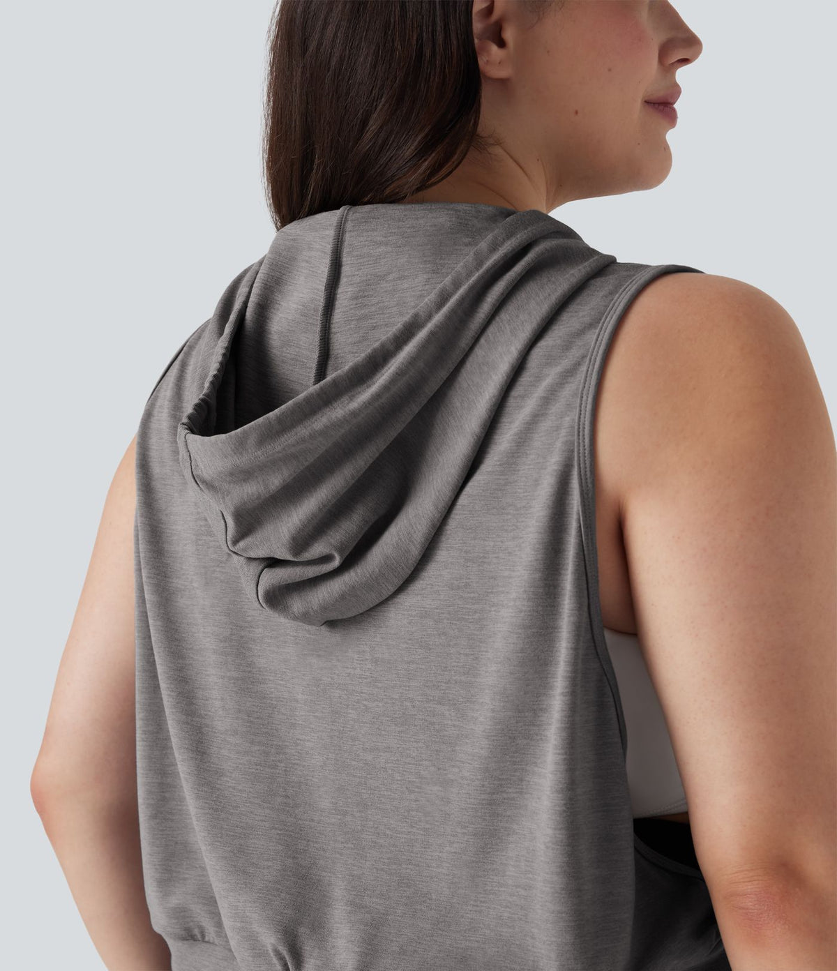 Débardeur de course grande taille crop top à capuche sans manches avec cordon de serrage
