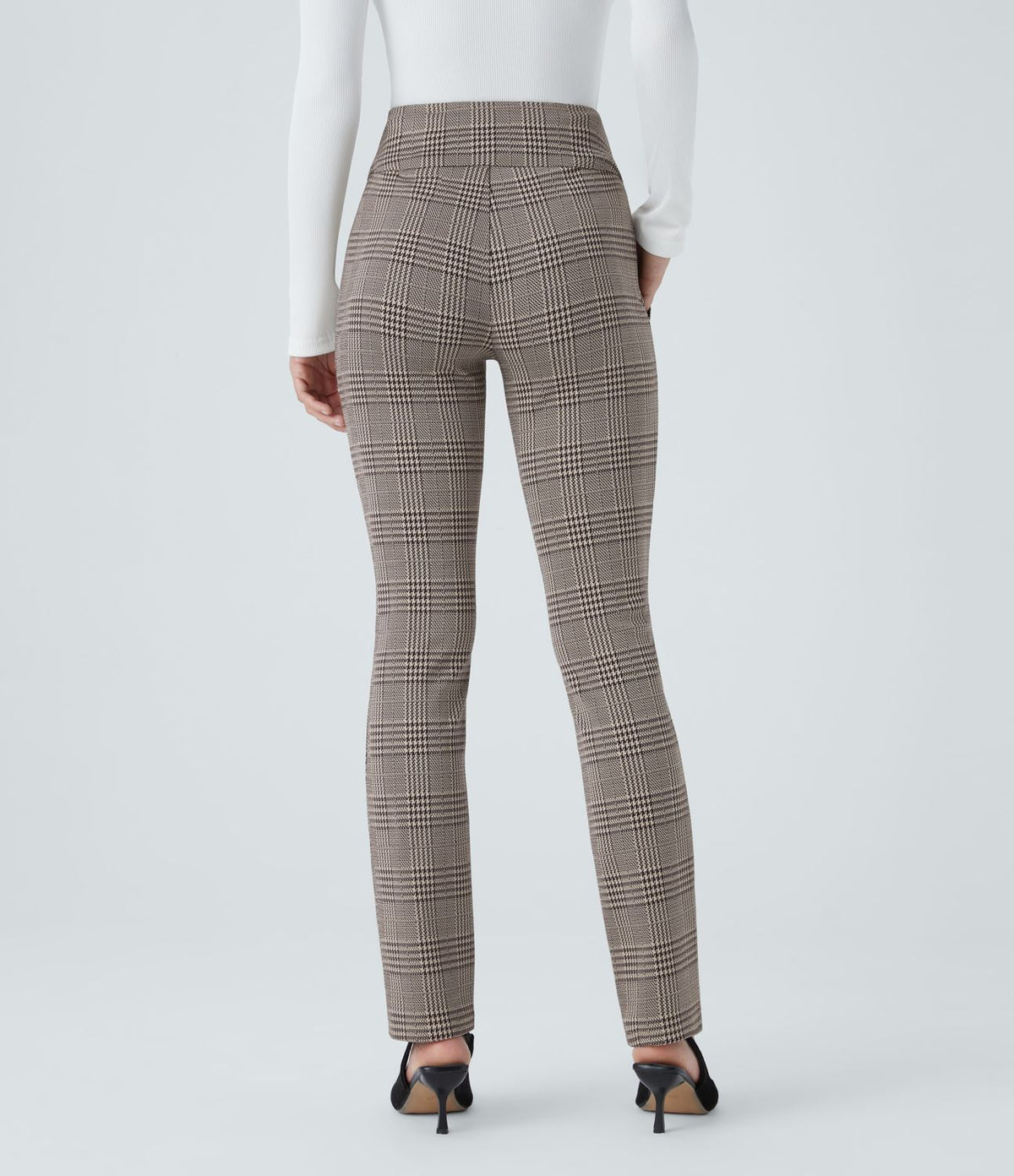 Halara Flex™ Pantalon tailleur Cintrés à Taille Haute avec Boutons Décoratifs Poches Latérales et Imprimé Pied-de-Poule