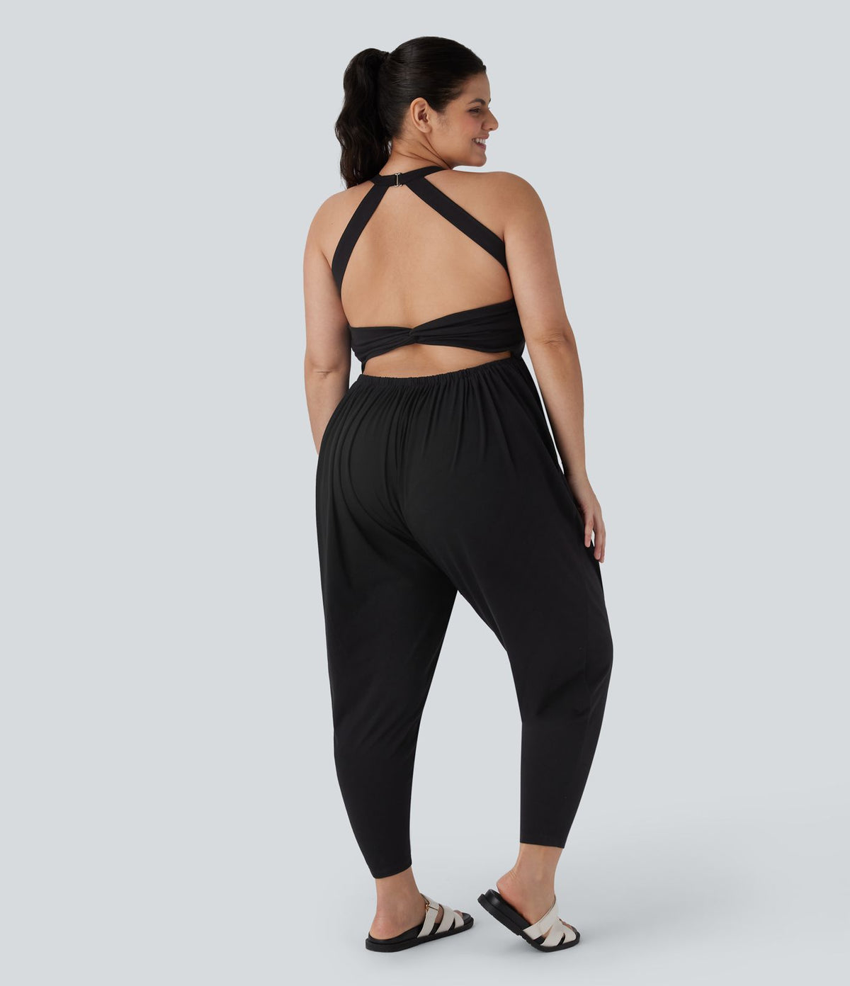 Combinaison sarouel dos nu torsadée grande taille avec poche latérale - Édition facile à enfiler