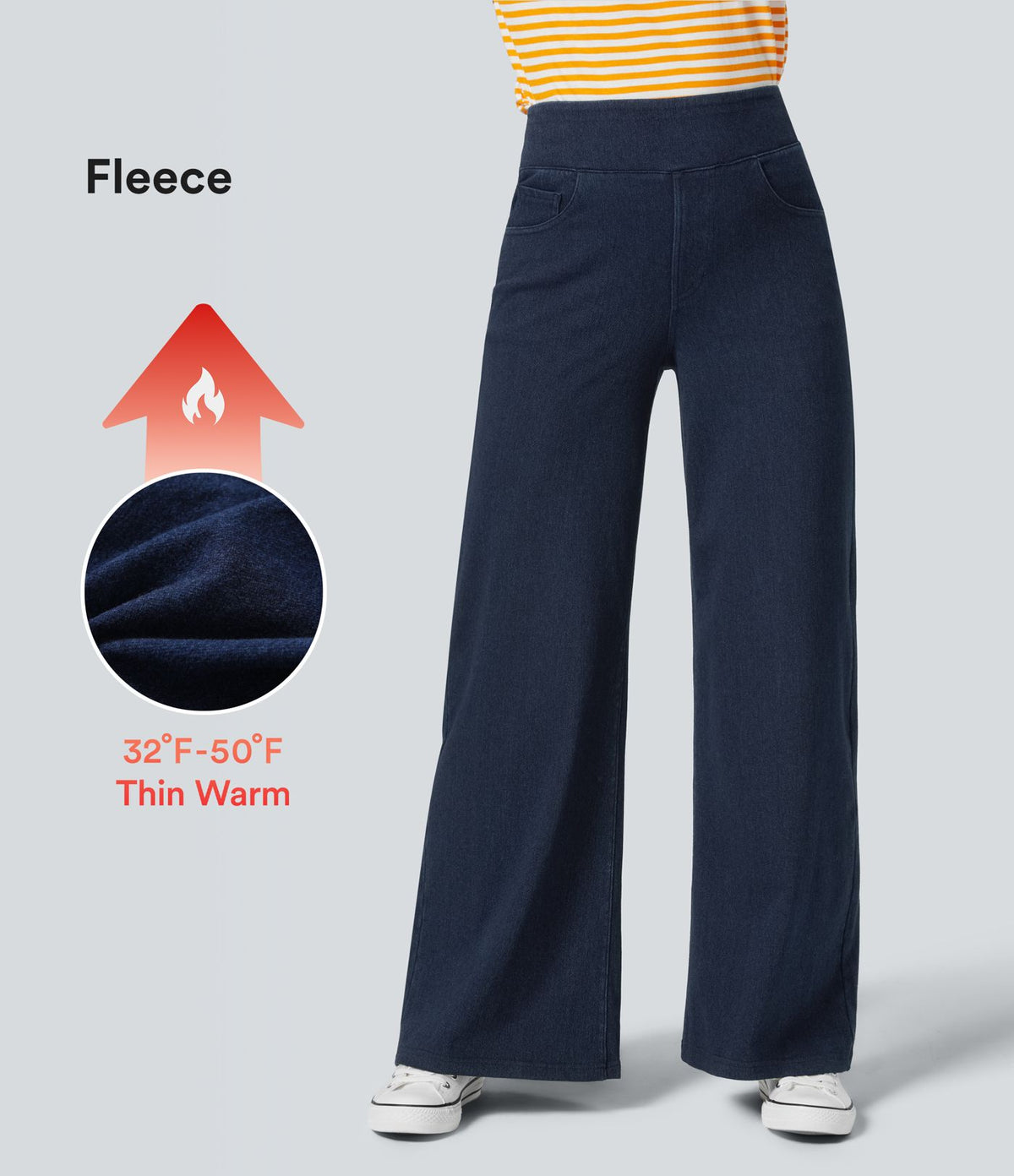 Halara Flex™ Denim Heat Jean large casual taille haute avec poches