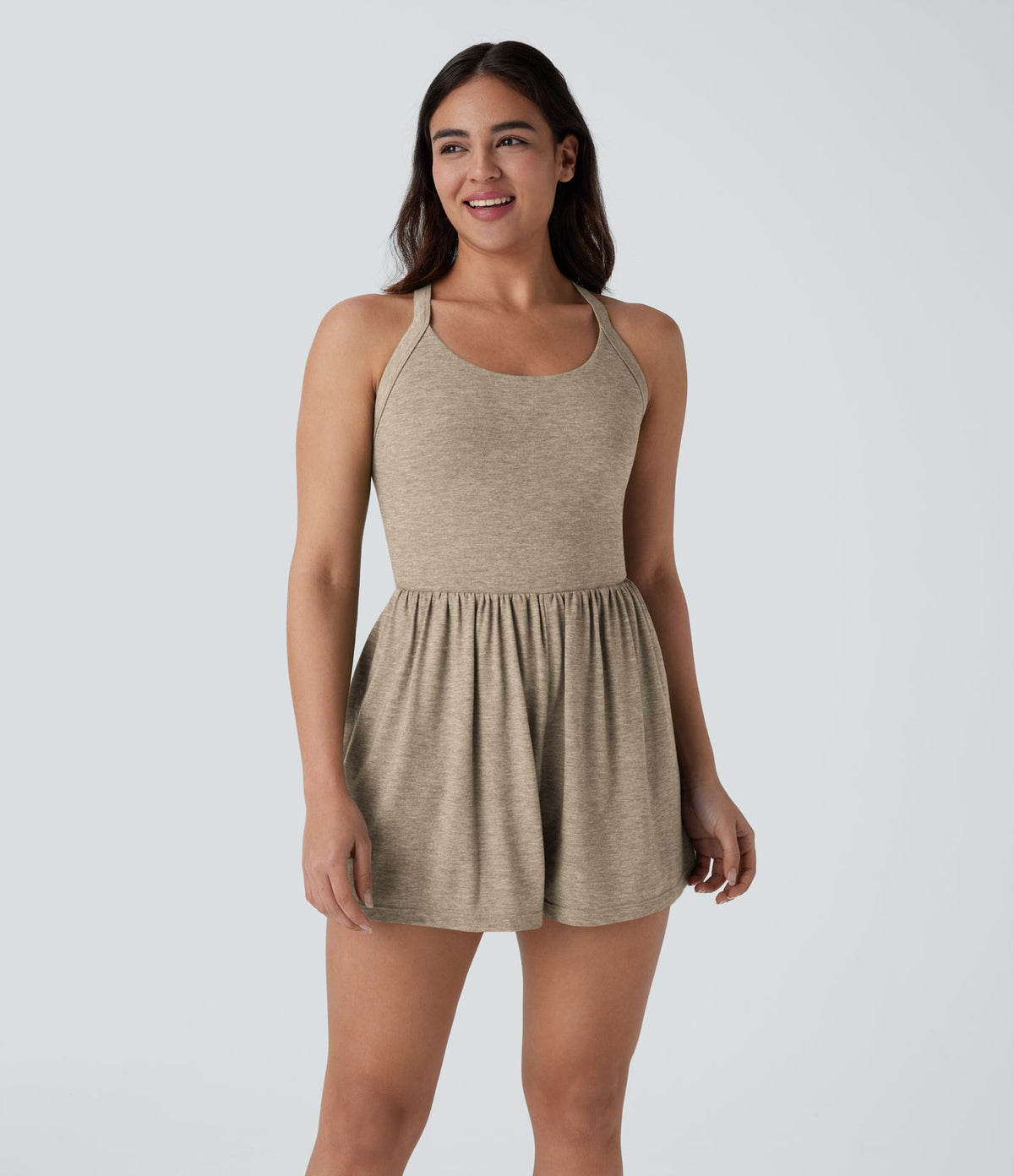 Combishort de villégiature 2-en-1 à dos nu, design torsadé, poches latérales - Édition Easy Peasy