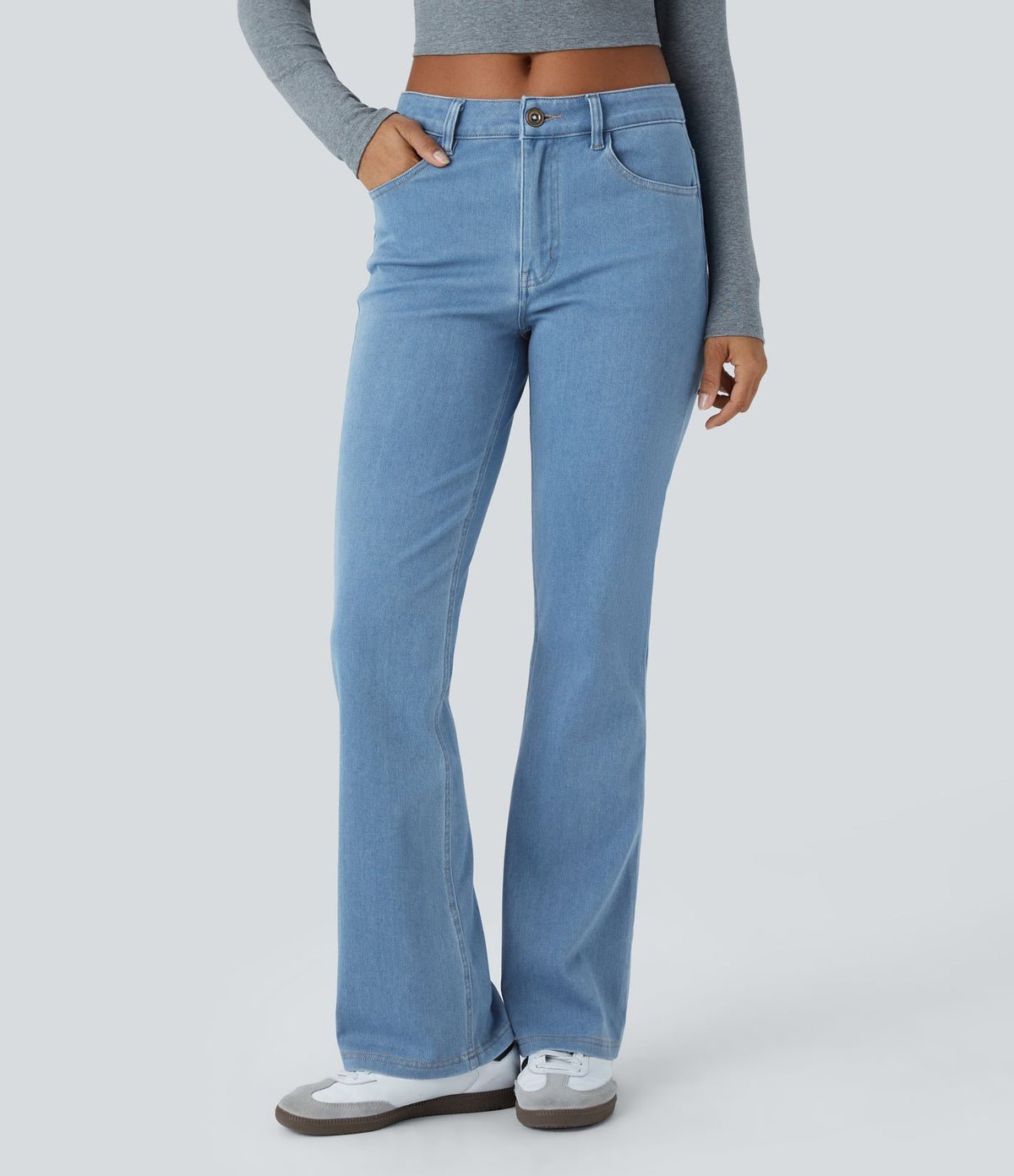 Halara Flex™ Jean Évasé Casual Taille Mi-haute Tricot Extensible Boutonnés Poches