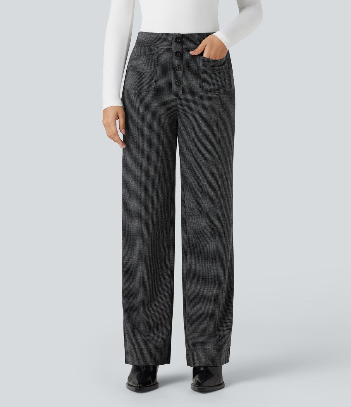 Halara Flex™ Pantalon tailleur pied-de-poule coupe droite taille haute avec poches