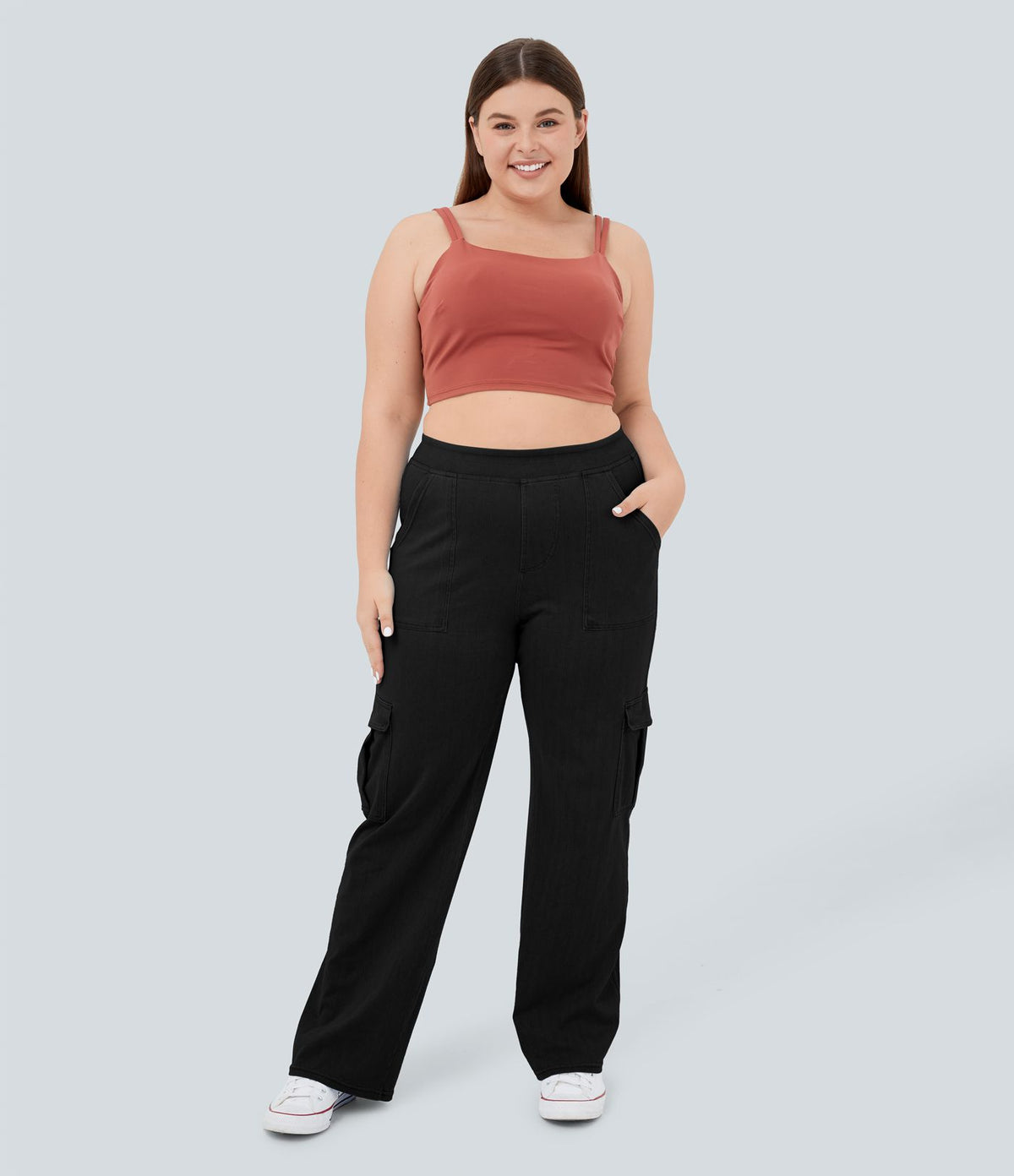 Halara Flex™ Jean Droite Cargo Taille Mi-Haute Multiples Poches Décontracté Extensible Droite Grande Taille