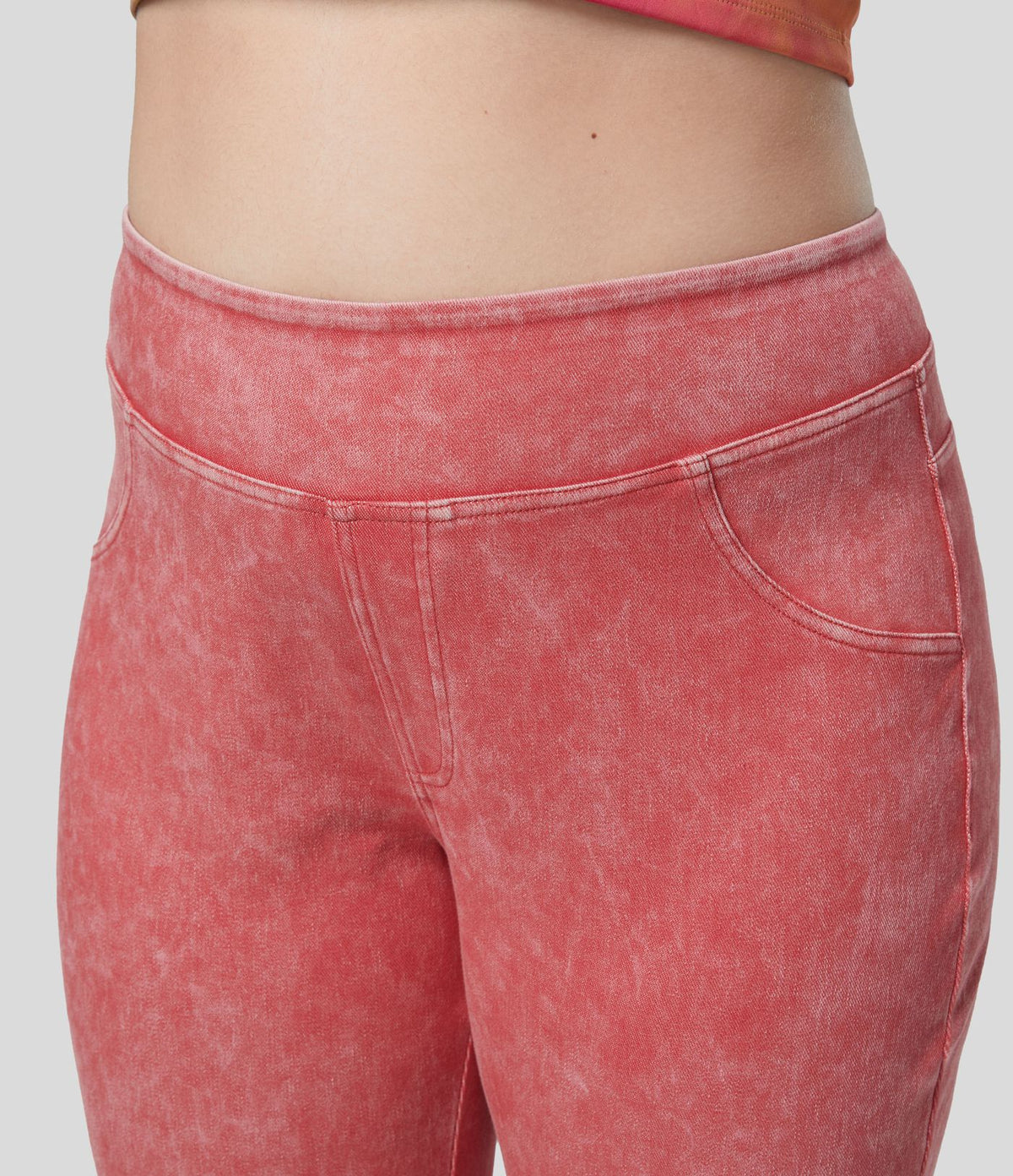 Halara Flex™ Legging Casual 7/8 Grande Taille en Denim Tricot Extensible Coloré à Taille Haute avec Poches Latérales Arrière