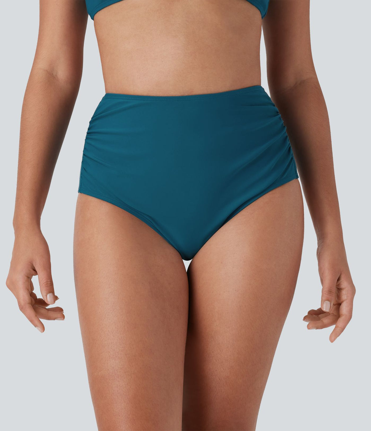 Bas de maillot de bain bikini à taille haute avec contrôle du ventre et fronces