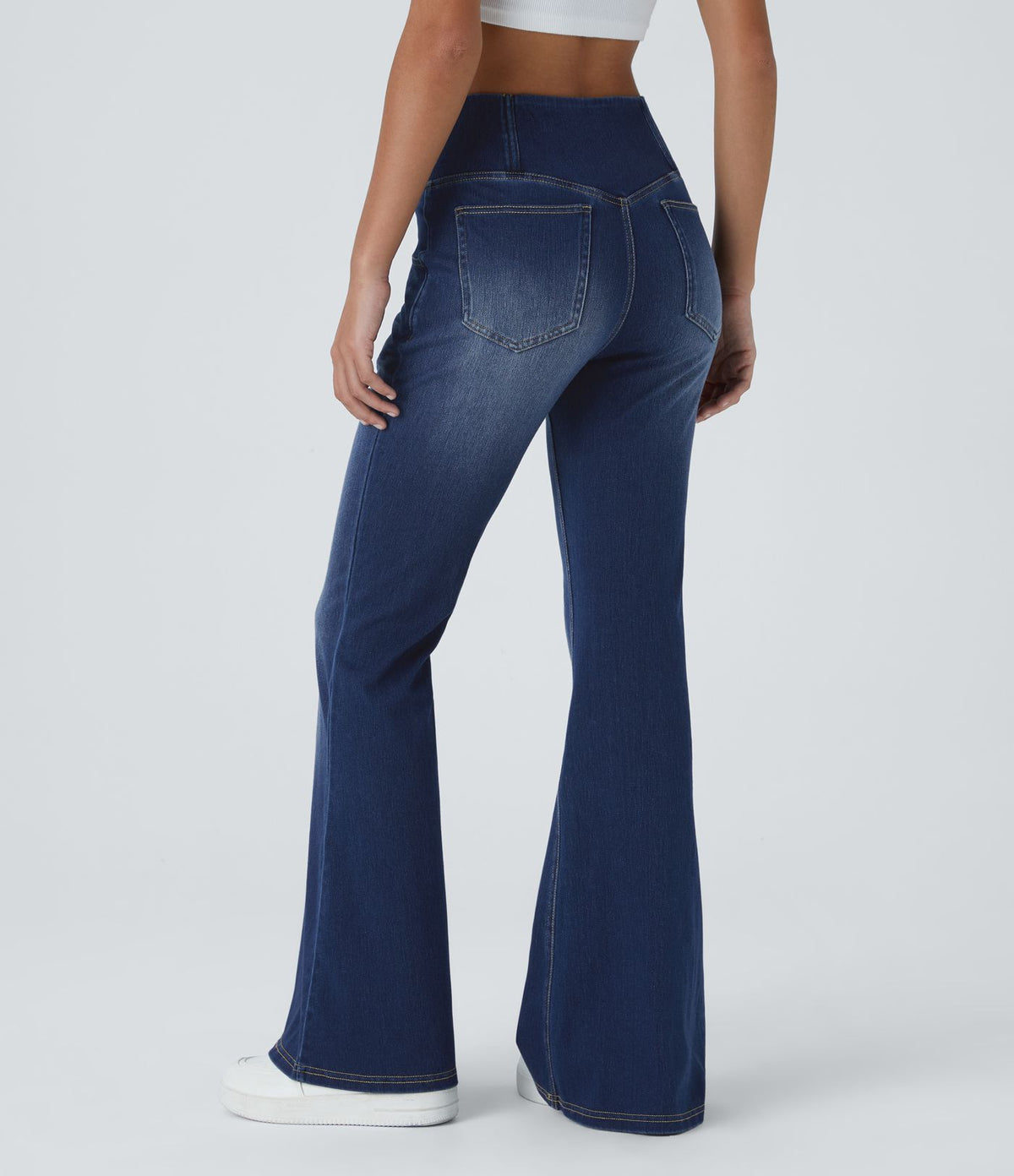 Halara Flex™ Jean Évasé à Taille Haute avec Poche Crossover Tissu Élastique Lavé