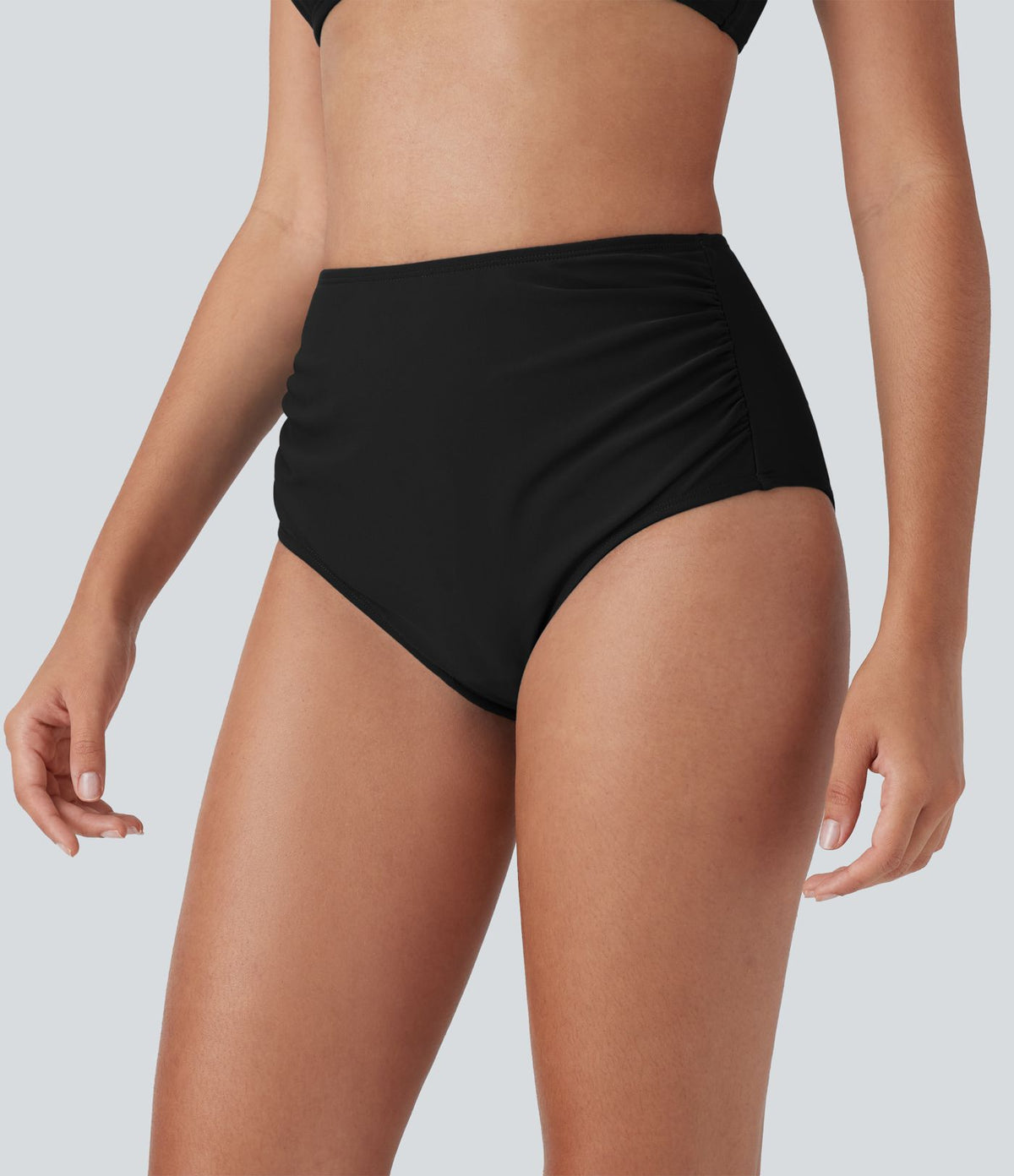 Bas de maillot de bain bikini à taille haute avec contrôle du ventre et fronces