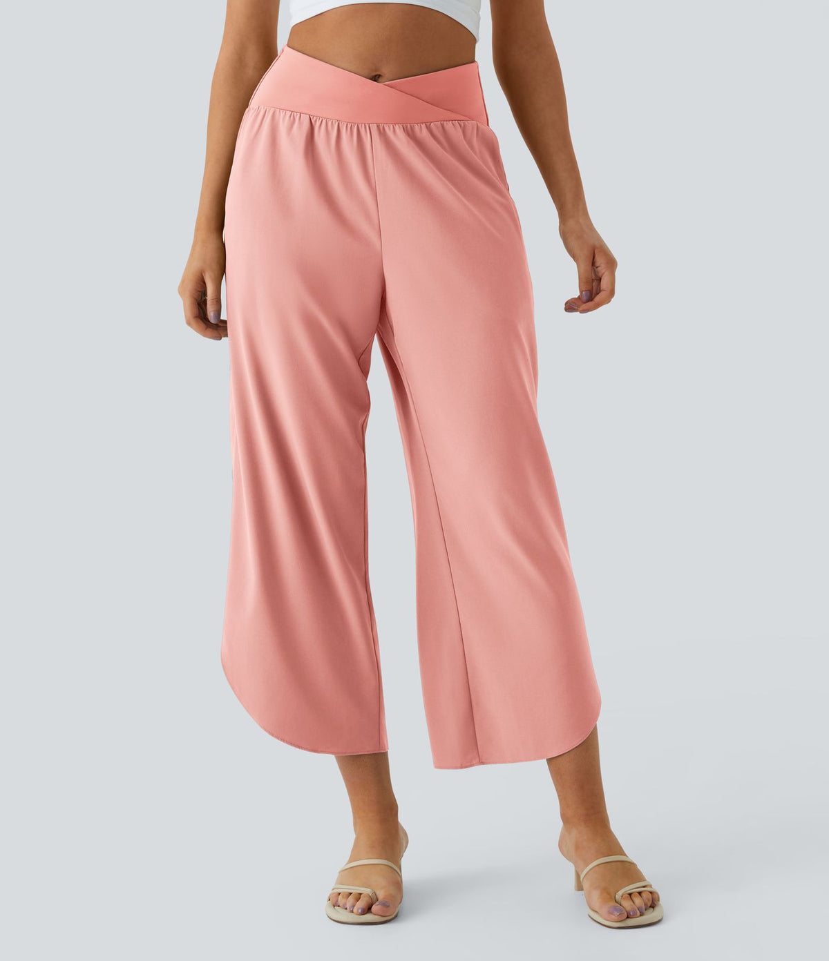 Breezeful™ Pantalon Fluide Vacances Séchage Rapide Taille Haute Croisée Poches Latérales Plissées Fente