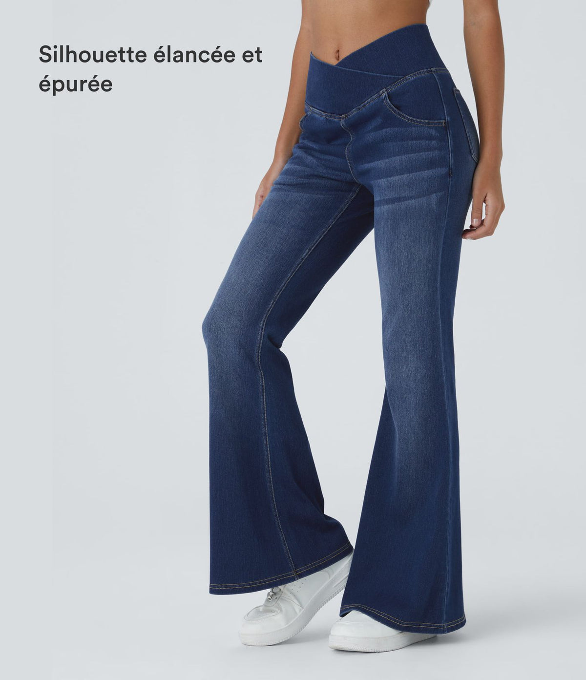 Halara Flex™ Jean Évasé à Taille Haute avec Poche Crossover Tissu Élastique Lavé