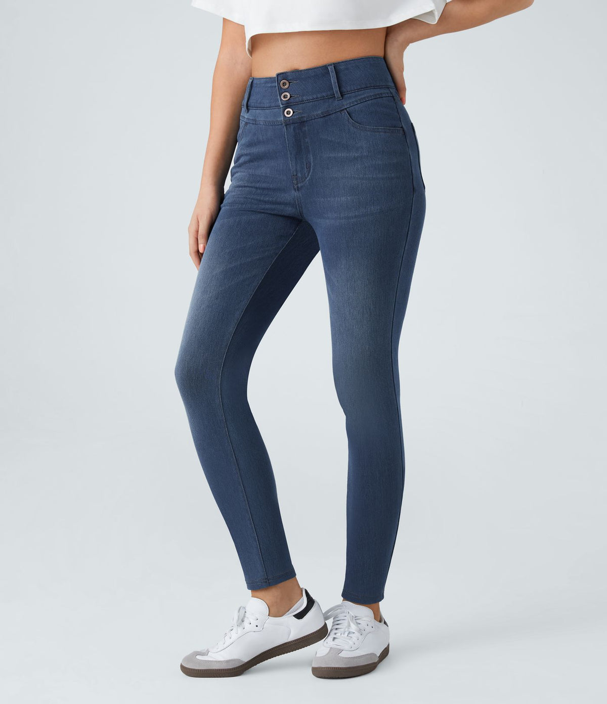 Halara Flex™ Jean skinny Casual Taille Haute Fermeture Éclair Boutonnés Plusieurs Poches Tricot Extensible